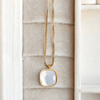 Square Mother of Pearl Necklace - Gold Square Shell Pendant