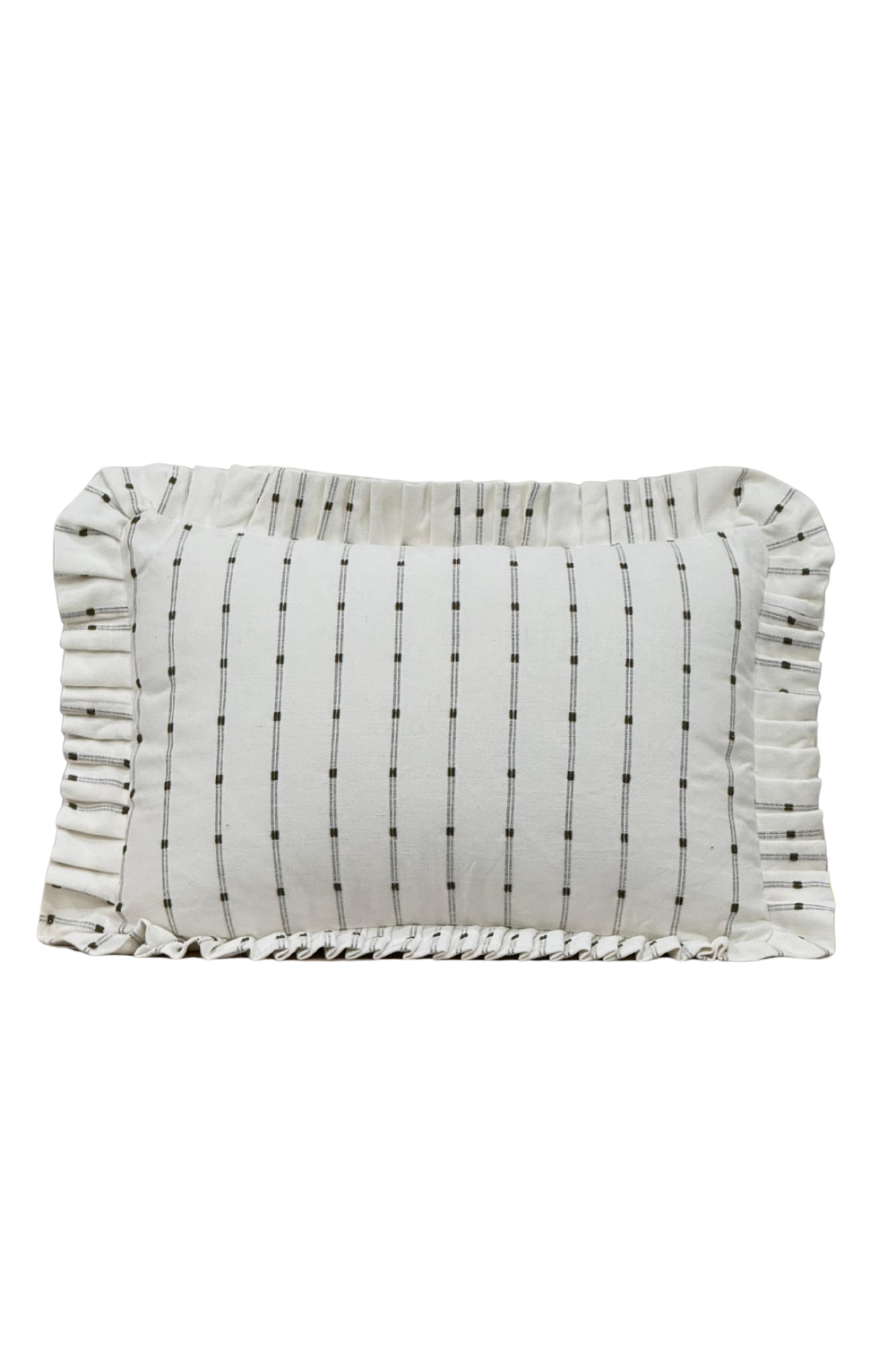 Luxe B Co - Ruffle Lumbar Pillow Cover Embroidery Olive Green Stripes