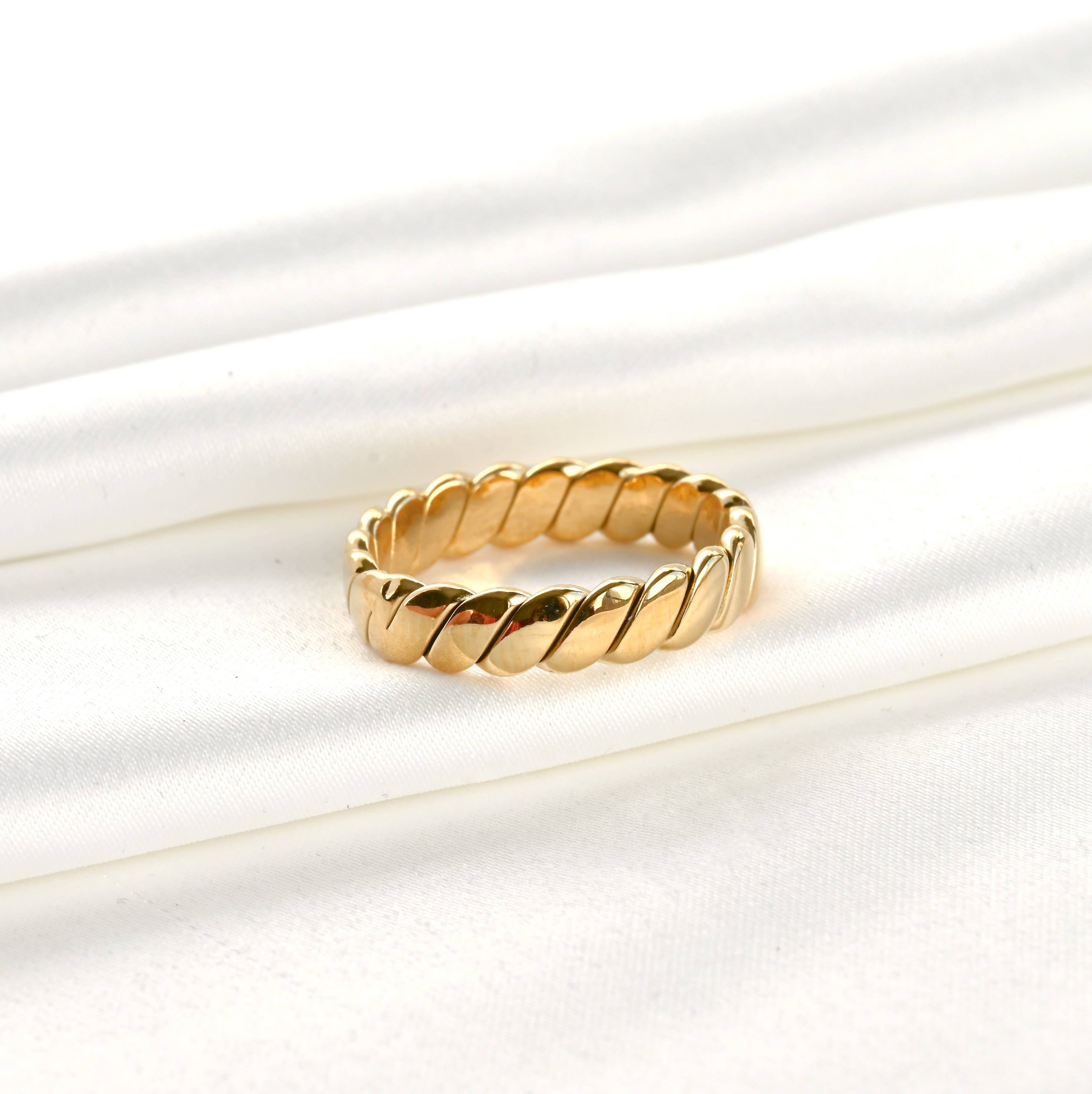 Twisted Bold Ring -  Waterproof Gold Wide Twist Ring