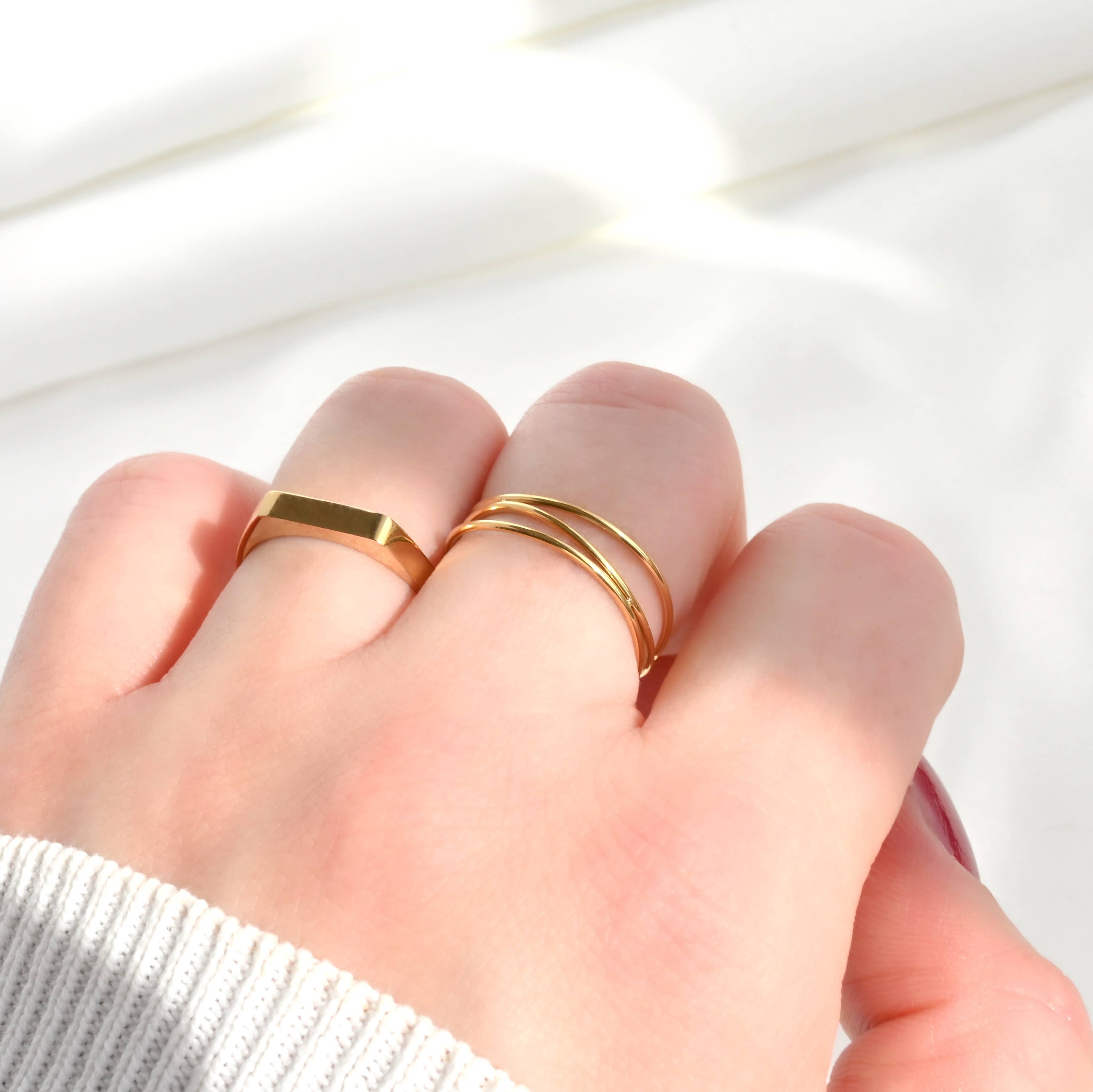 Layered Gold Ring - Waterproof 3 Layered Wave Ring