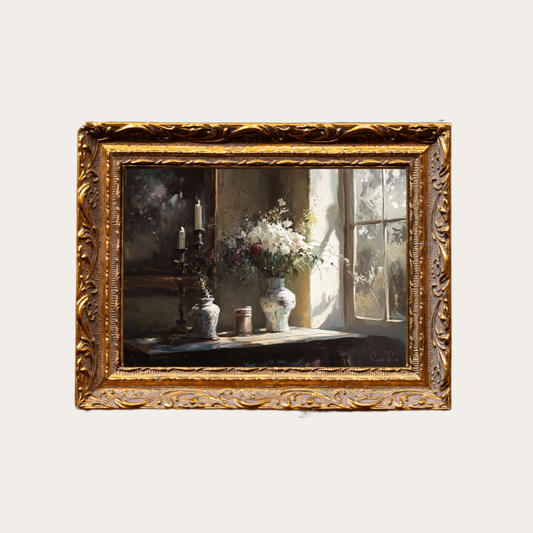 Antique Table Setting | French Brass Gold Mould Framed Art