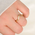 Wishbone Stacker Rings - Plain and Pave Dimond V Ring Set