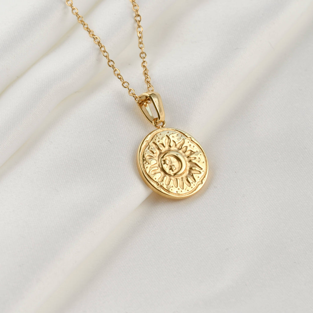 Vintage Style Sun Necklace - Sun Burst Coin Necklace