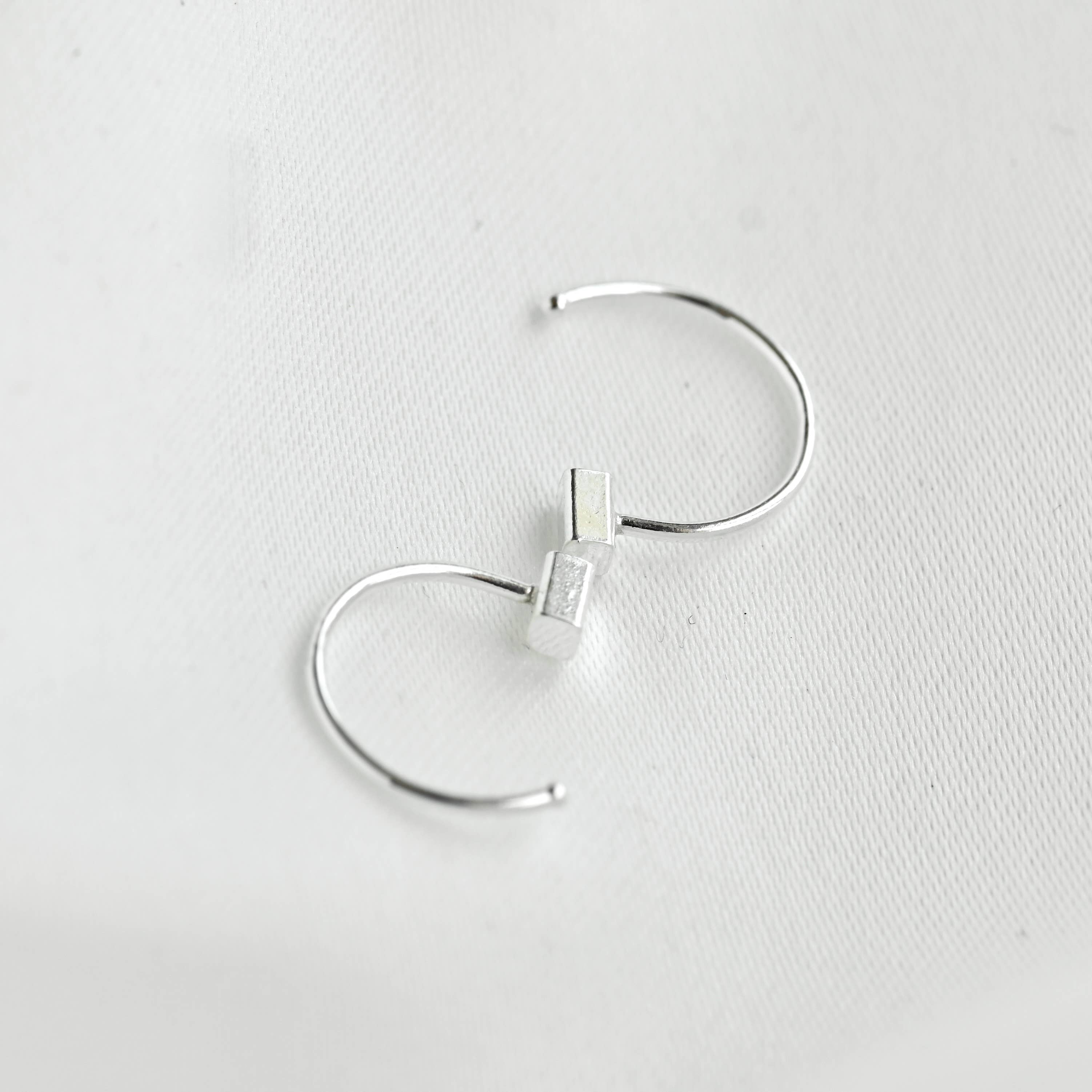 Silver Rectangle Hoops - 925 Silver Geometric Earrings