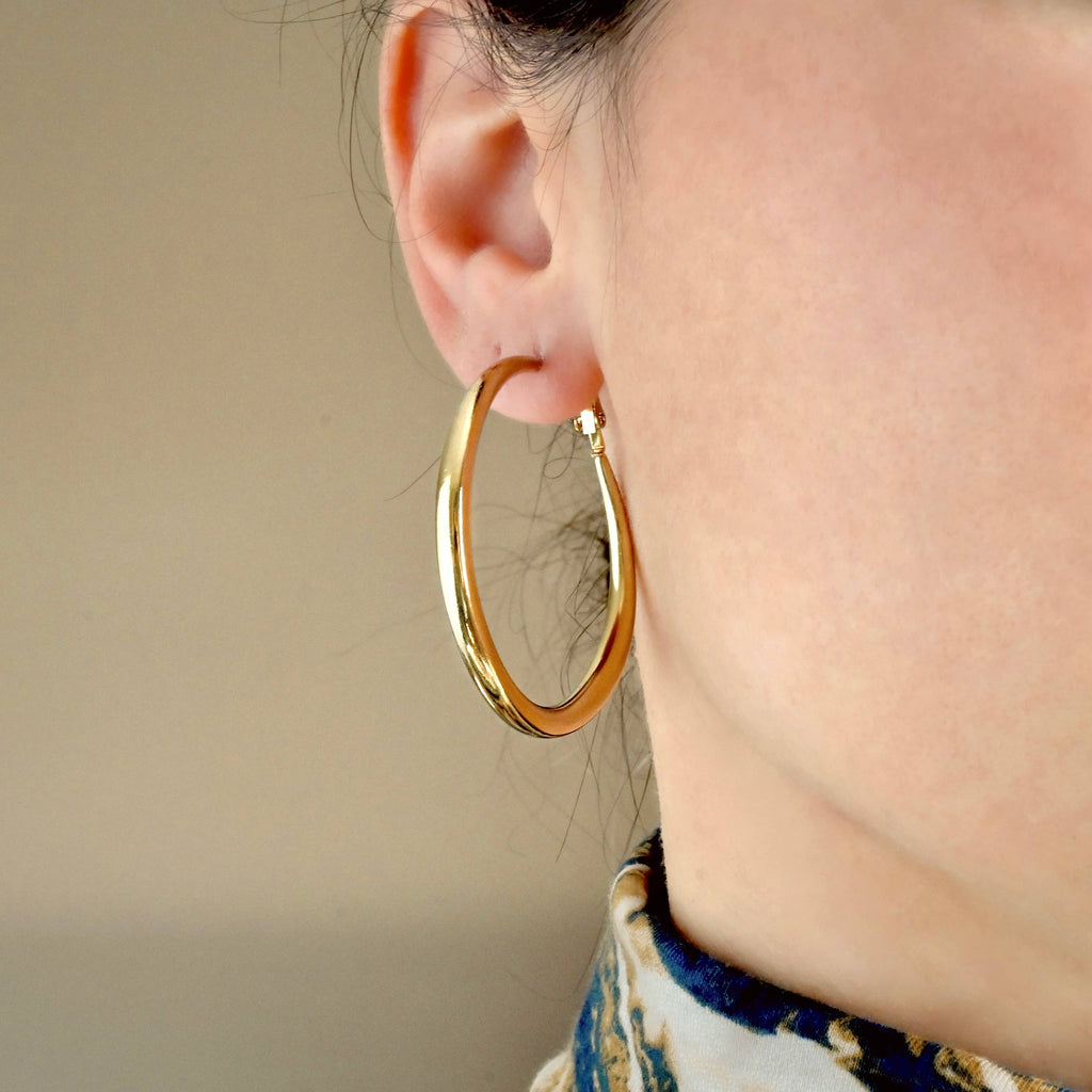 Blueyejewelry - Thick Gold Tapered Hoop Earrings - 47mm - Stainless Steel