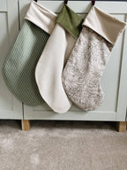 Cream Linen Textured Luxury Velvet-Lined Christmas Stocking