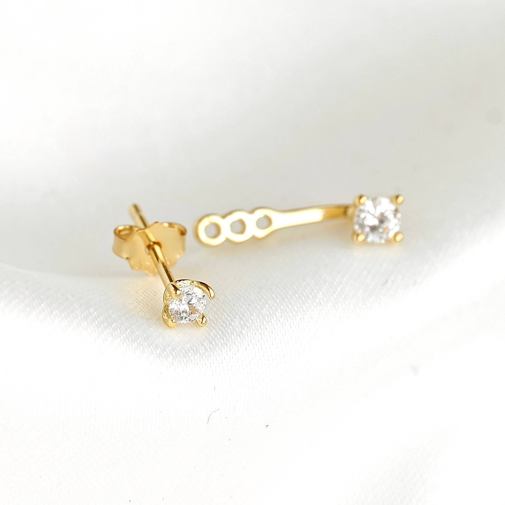 Blueyejewelry - Sterling Silver Front Back Circle Ear Jacket - CZ Earrings