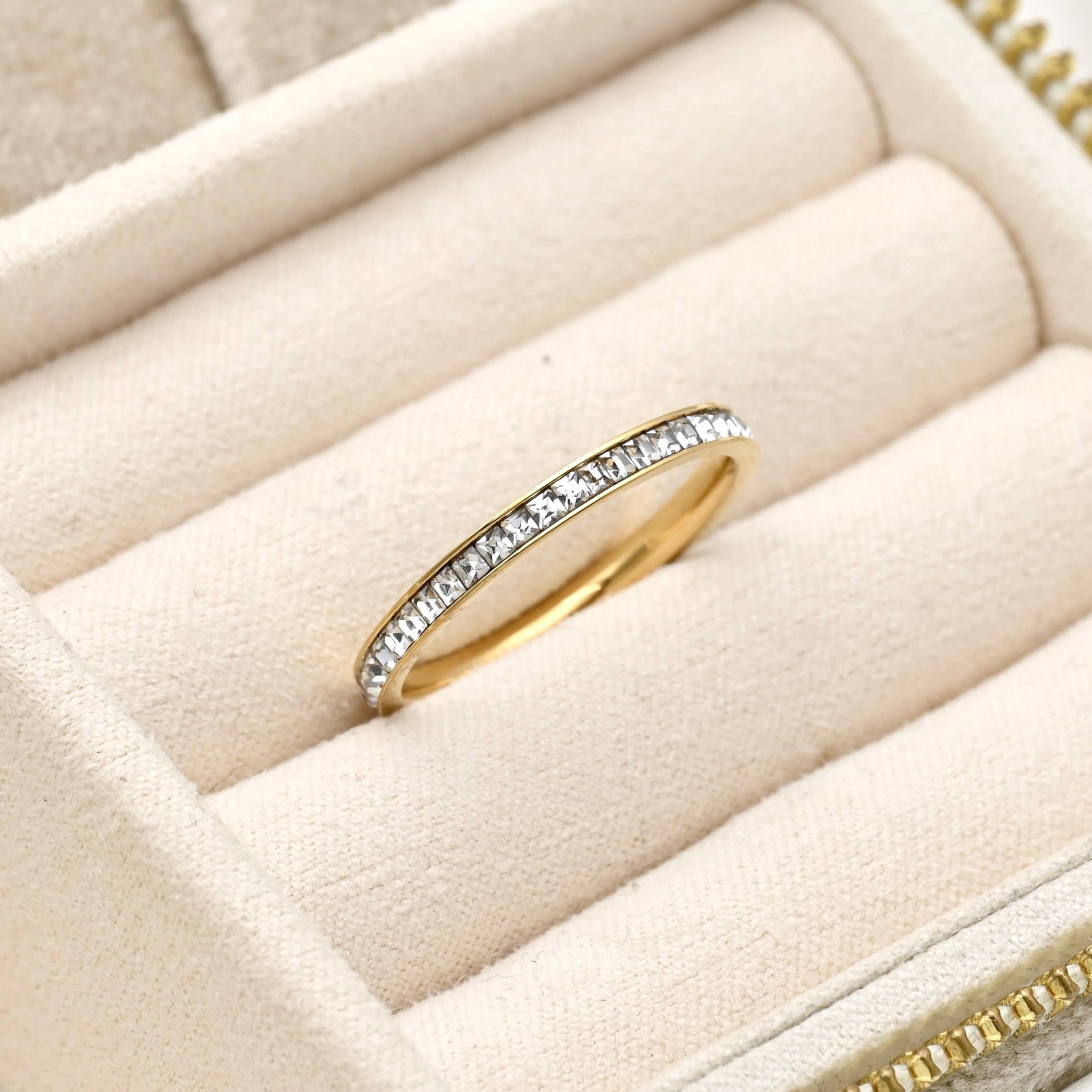 Blueyejewelry - Slim Eternity Ring - Thin Channel-set Ring - Gold CZ Ring