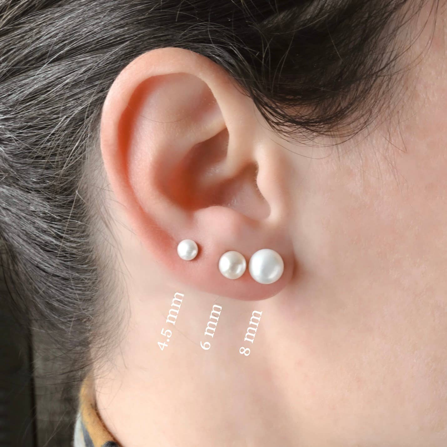 Blueyejewelry - Sterling Silver Pearl Studs - Round Pearl Earrings
