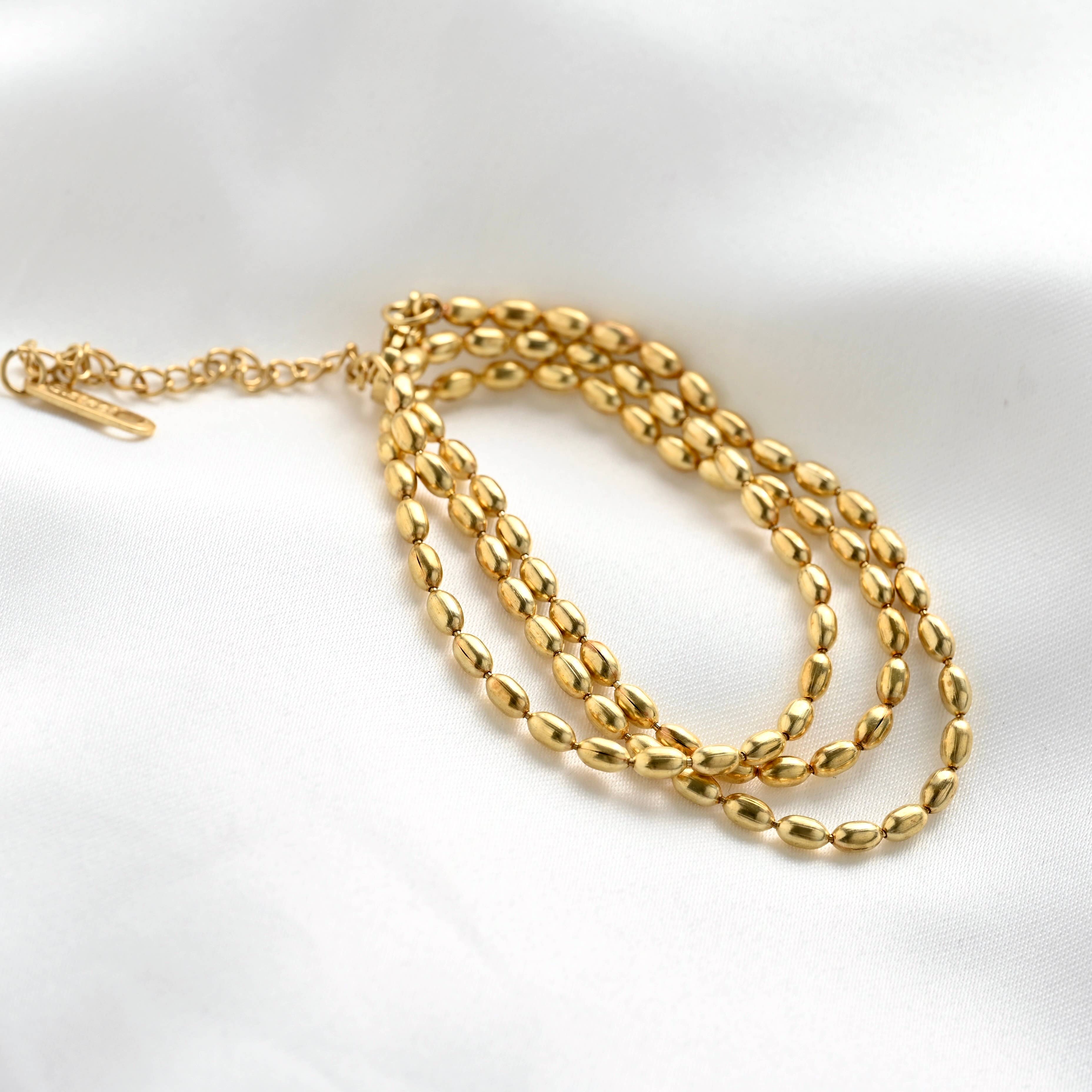 Blueyejewelry - Oval Beaded Chain Necklace - Dainty Gold Layering Necklace
