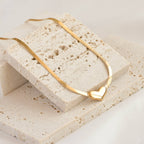 Herringbone Heart Necklace - Dainty Herringbone Necklace