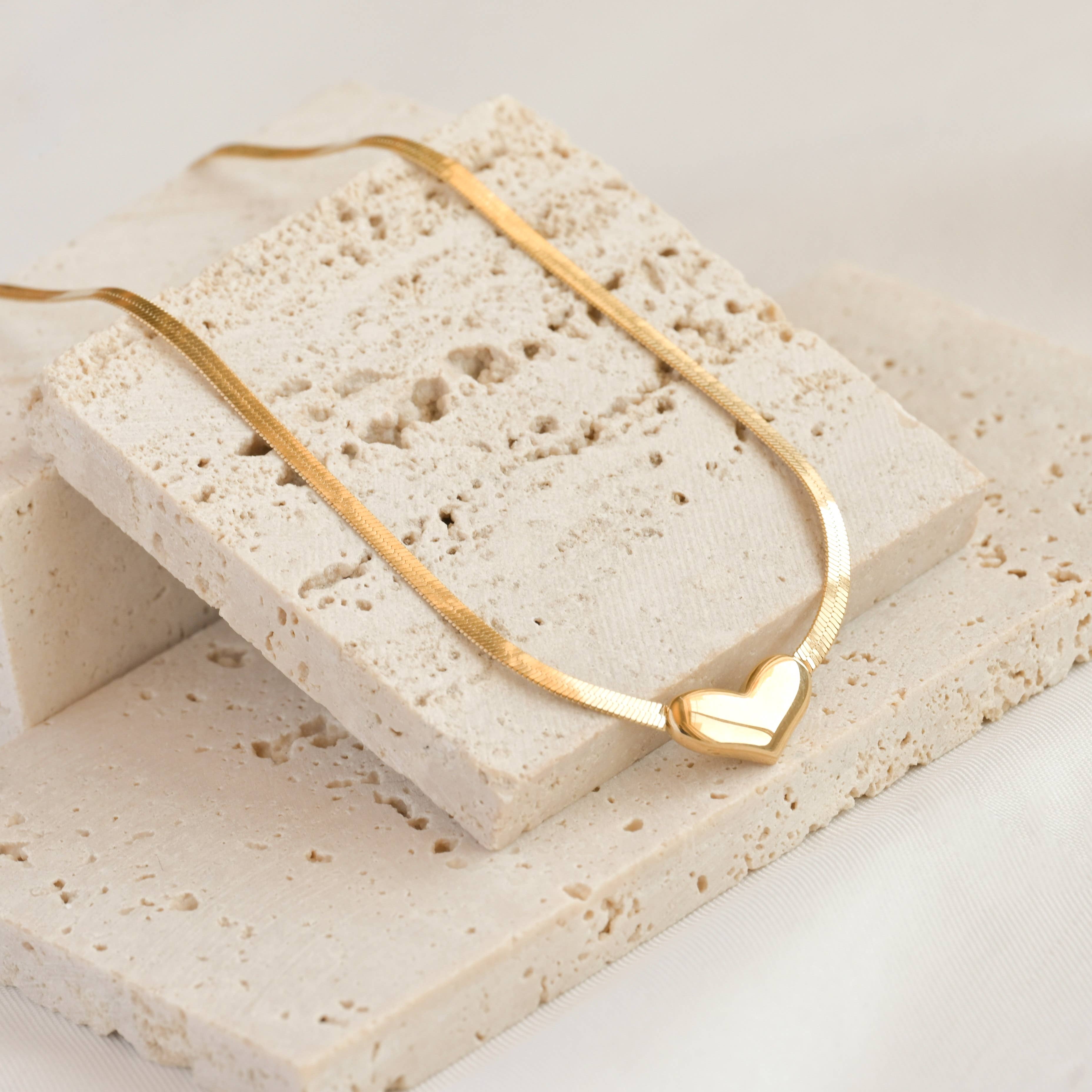 Herringbone Heart Necklace - Dainty Herringbone Necklace