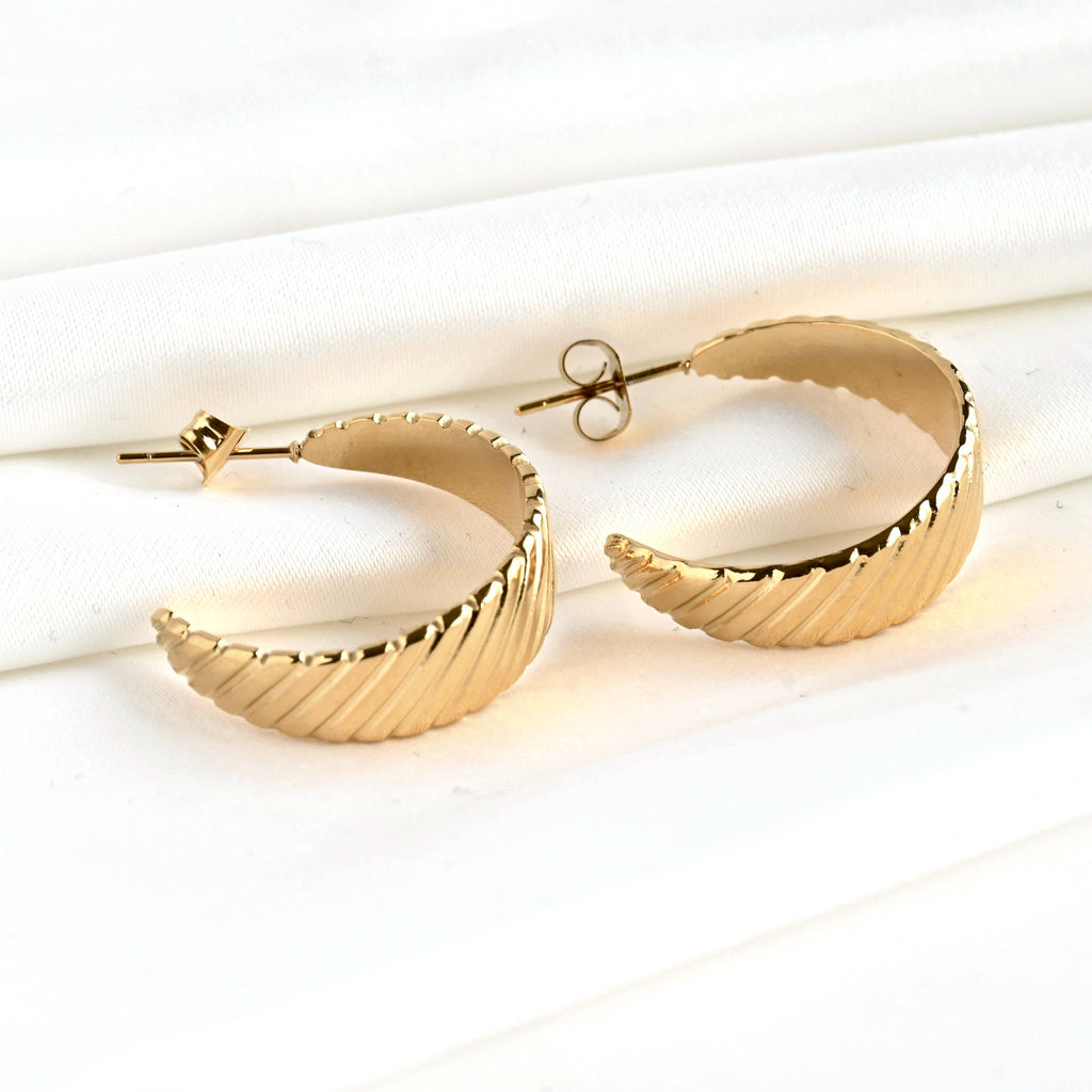 Blueyejewelry - Gold Croissant Hoop Earrings | Wide Croissant Hoops