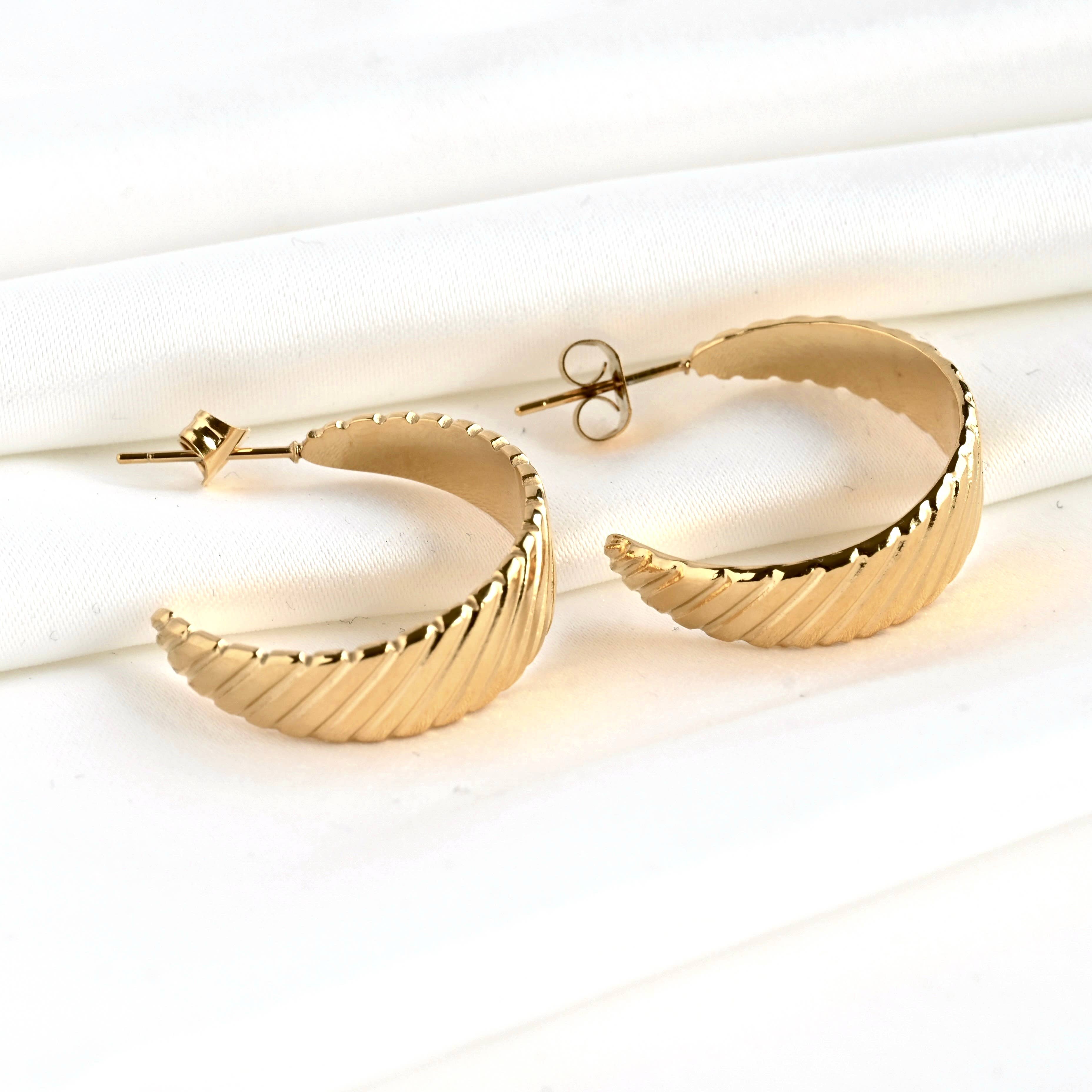 Blueyejewelry - Gold Croissant Hoop Earrings | Wide Croissant Hoops