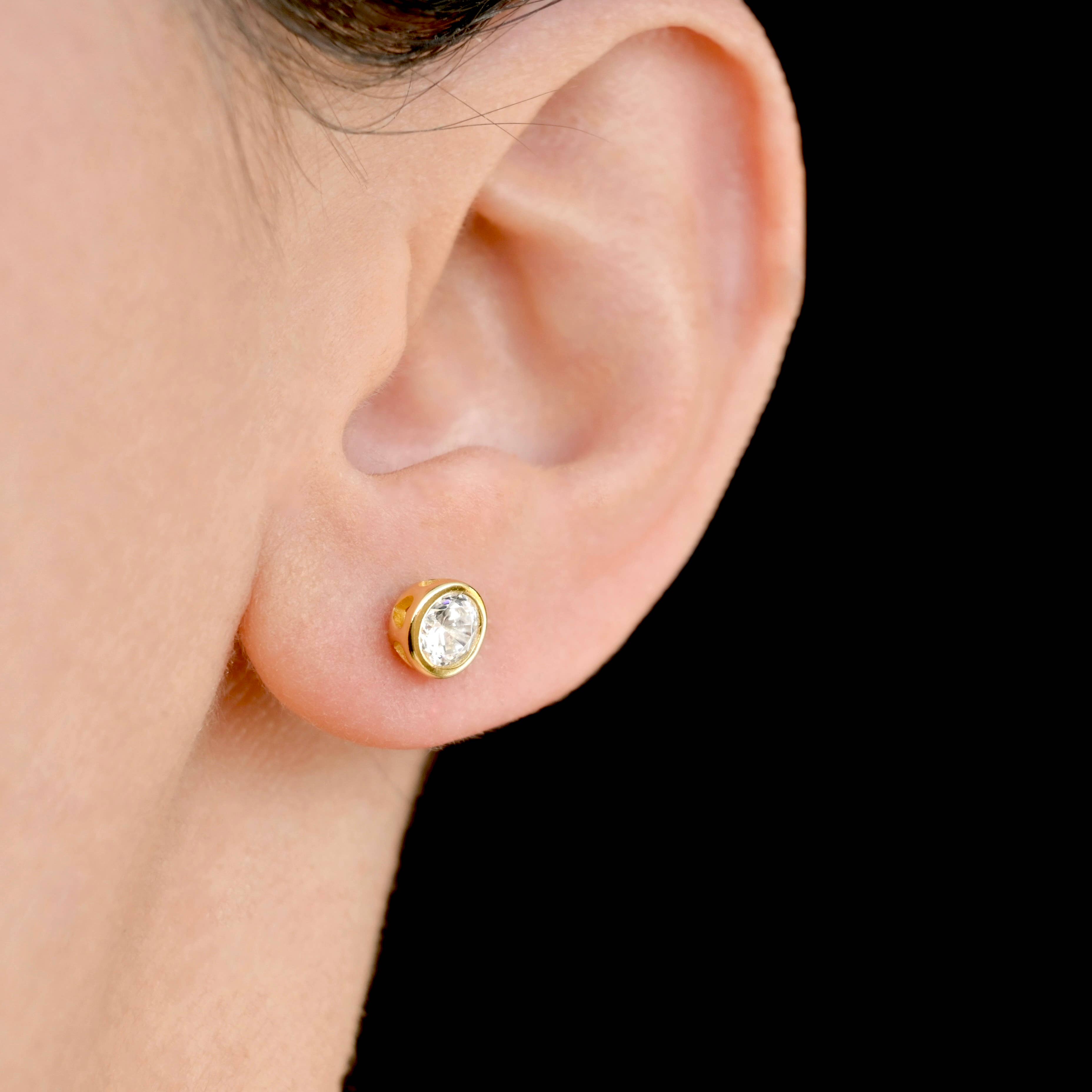 Silver Bezel Studs - Small Diamond Studs - Round CZ Studs