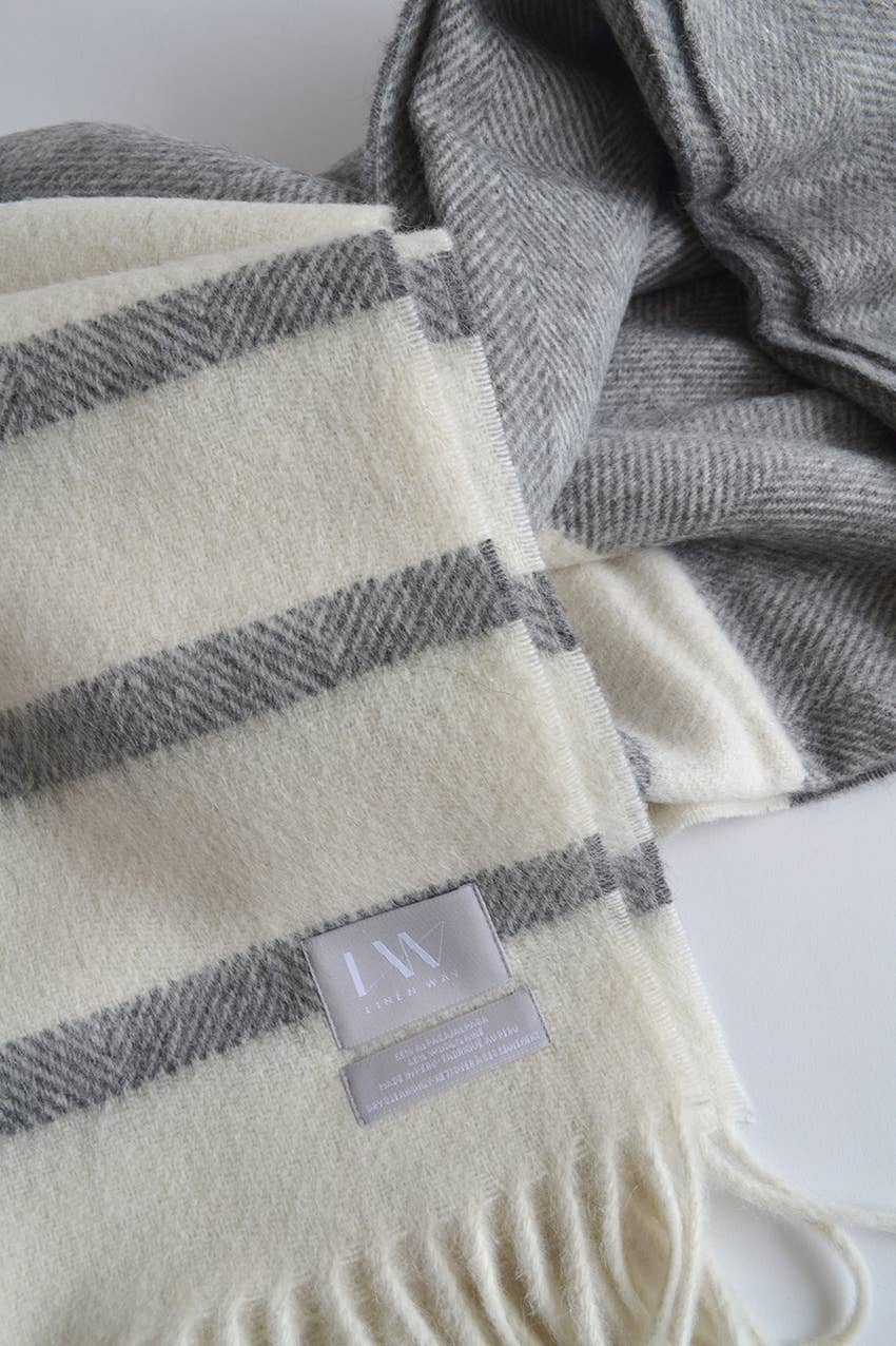 Watson Striped Throw Off White & Dark Grey Stripes with Grey