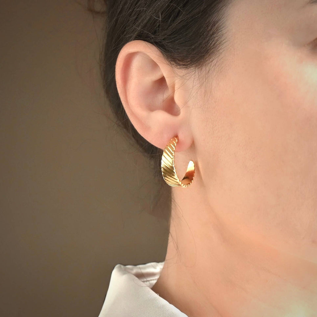 Blueyejewelry - Gold Croissant Hoop Earrings | Wide Croissant Hoops