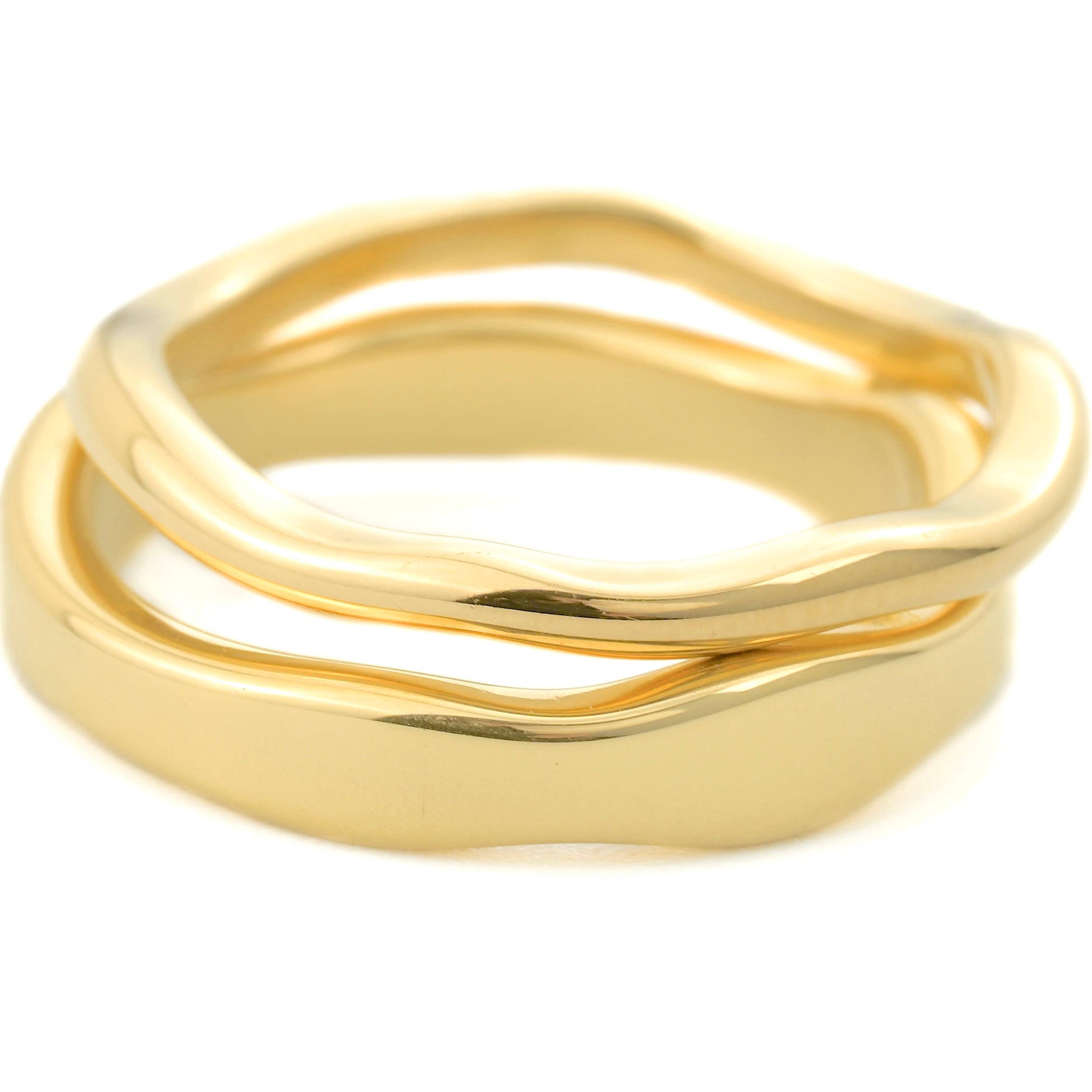 Tarnish-proof Gold Ring Set - 18k Gold Wave Rings