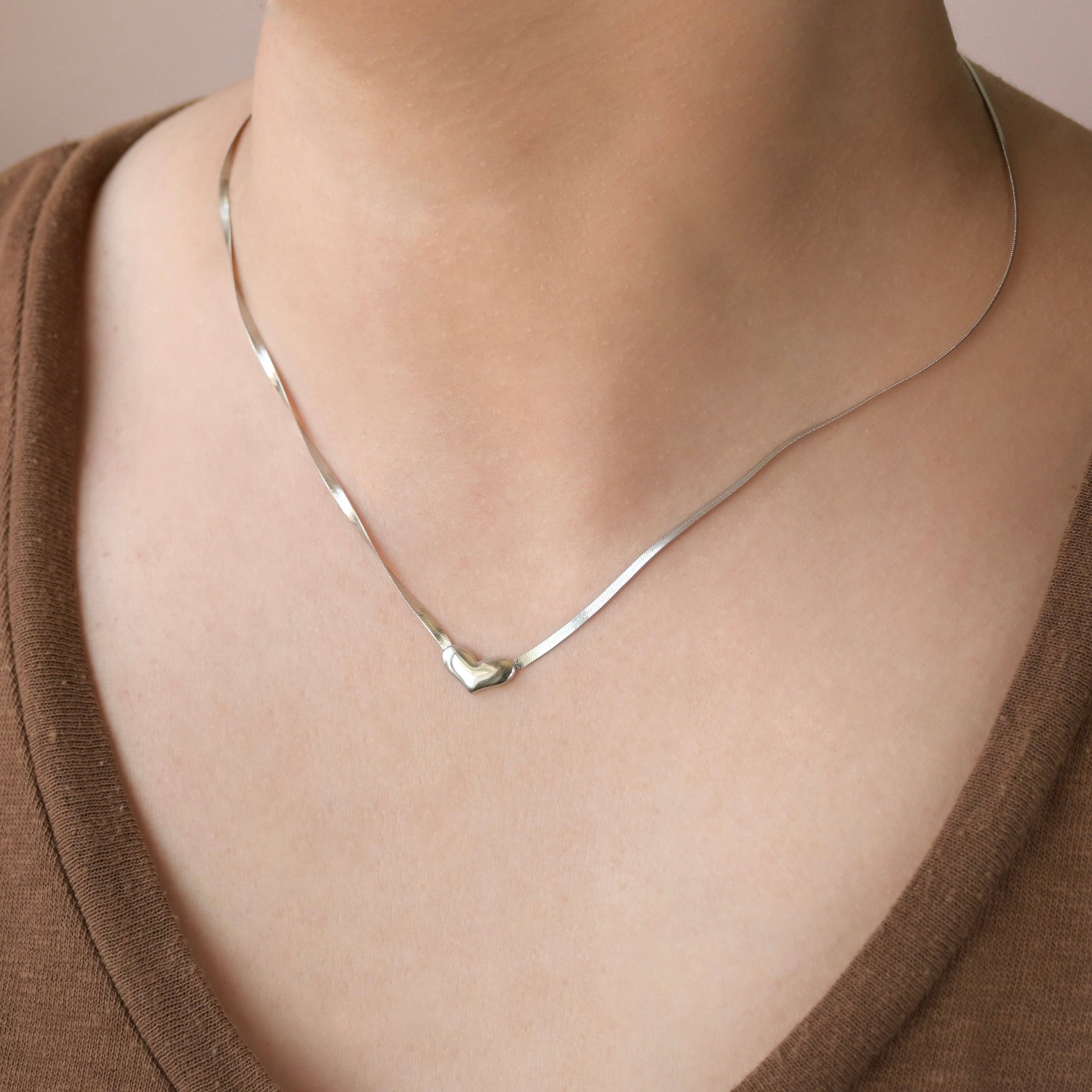 Herringbone Heart Necklace - Dainty Herringbone Necklace