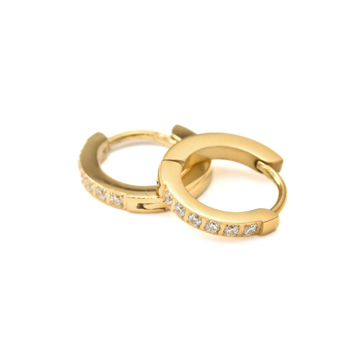 Blueyejewelry - Flat Pave CZ Huggie Hoop Earrings - 15mm - Stainless Steel