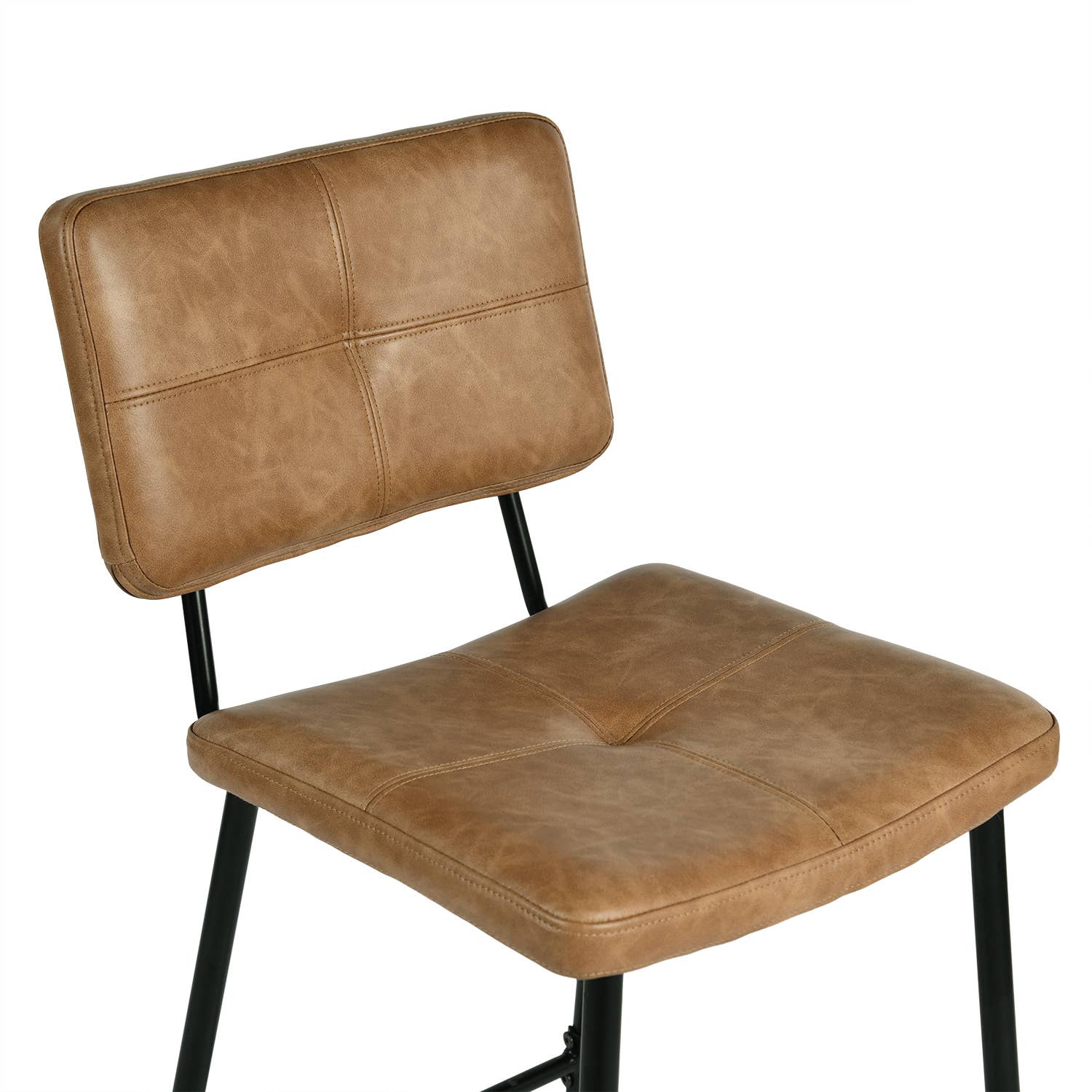 “This has to be pre-ordered, and shipping will take 2-3 weeks” Industrial Bar Stool with Cognac Faux Leather Upholstery