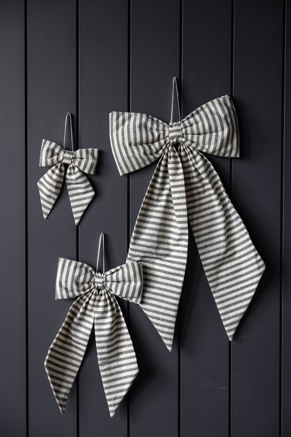 Bow Striped Charcoal Black Fabric