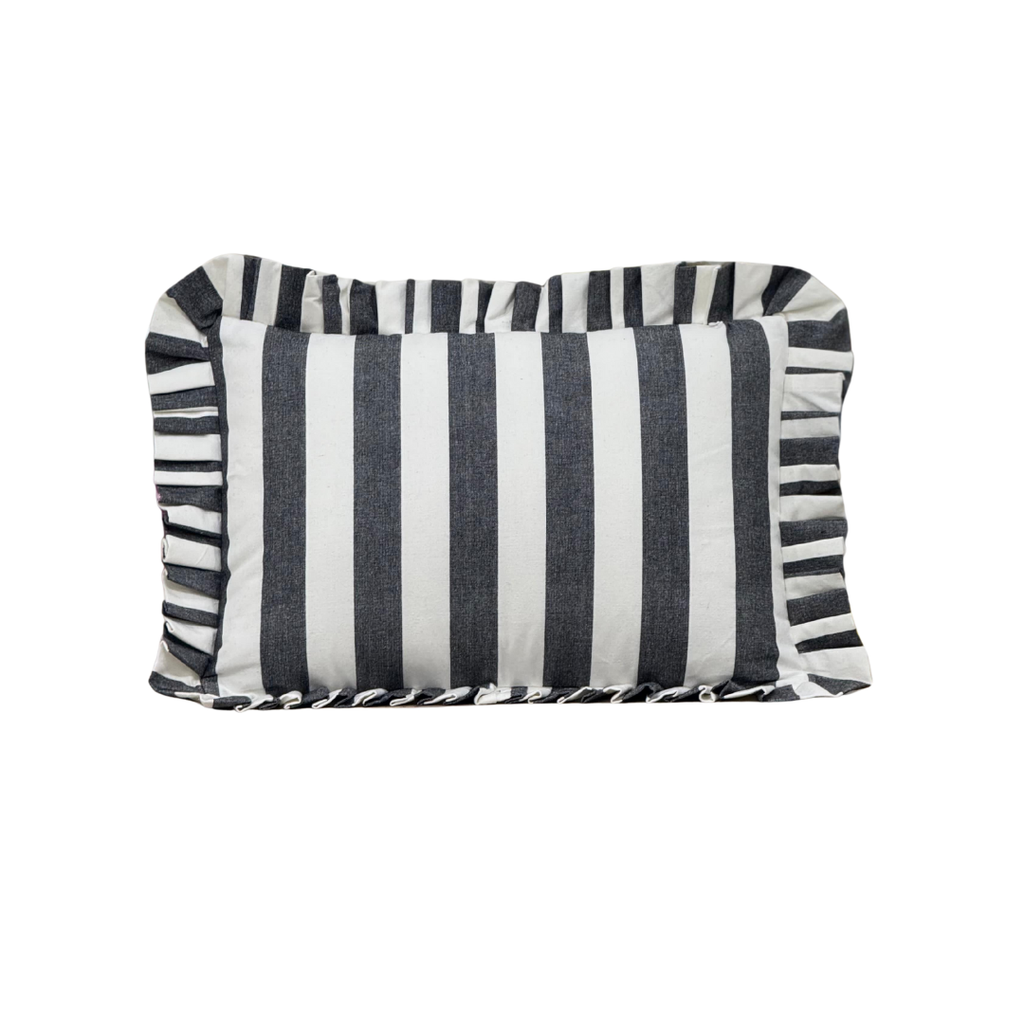 Luxe B Co-Ruffle Lumbar Pillow Cover Charcoal Black Bold Stripe