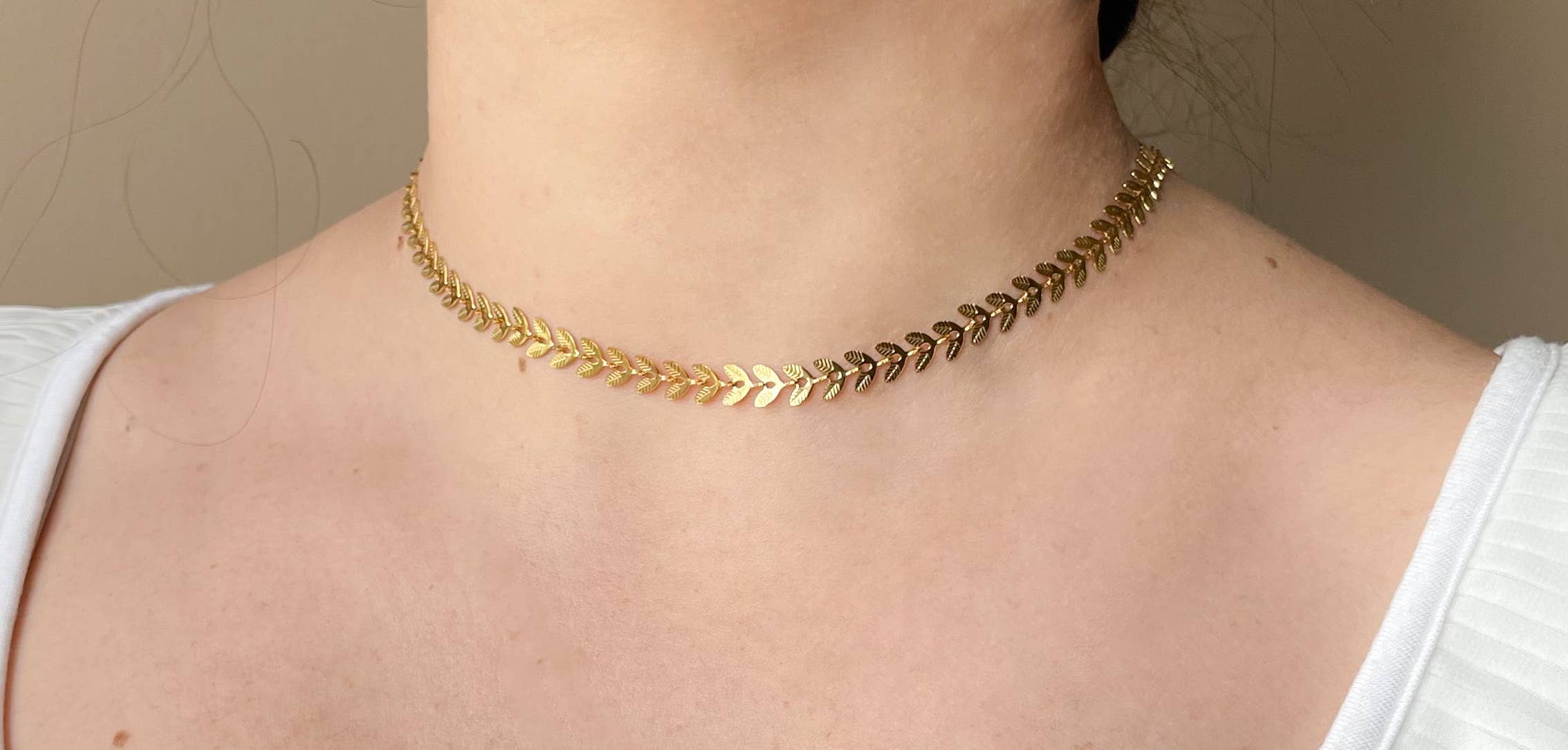 Leaf Chain Necklace- Waterproof Chevron Chain Necklace
