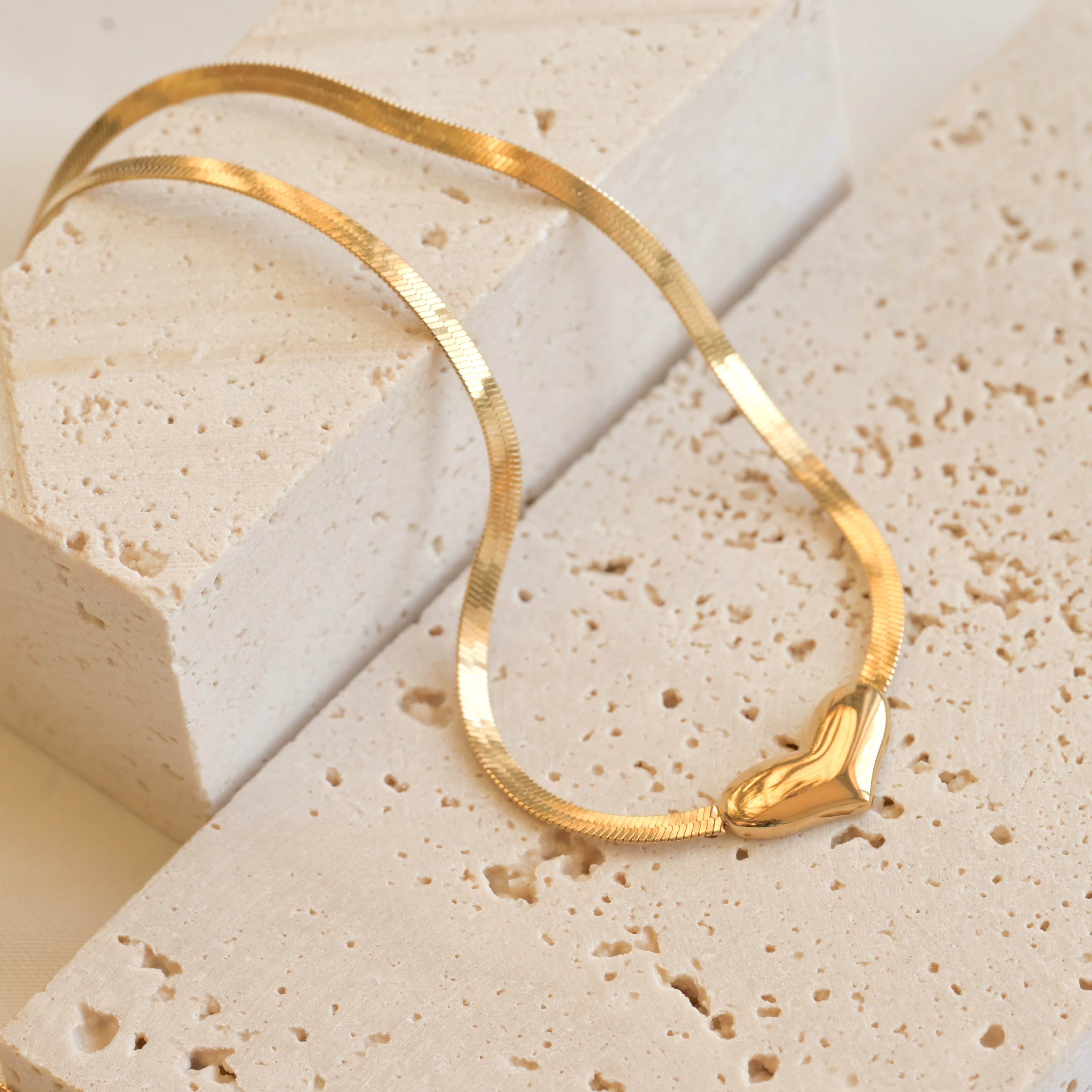 Herringbone Heart Necklace - Dainty Herringbone Necklace