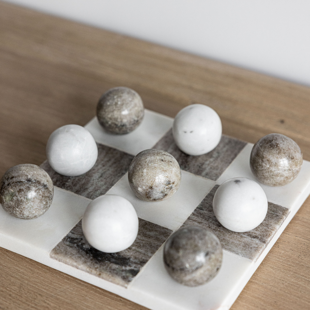Luxe B Co. - White & Beige Marble Tic-Tac-Toe Game