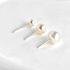 Blueyejewelry - Sterling Silver Pearl Studs - Round Pearl Earrings