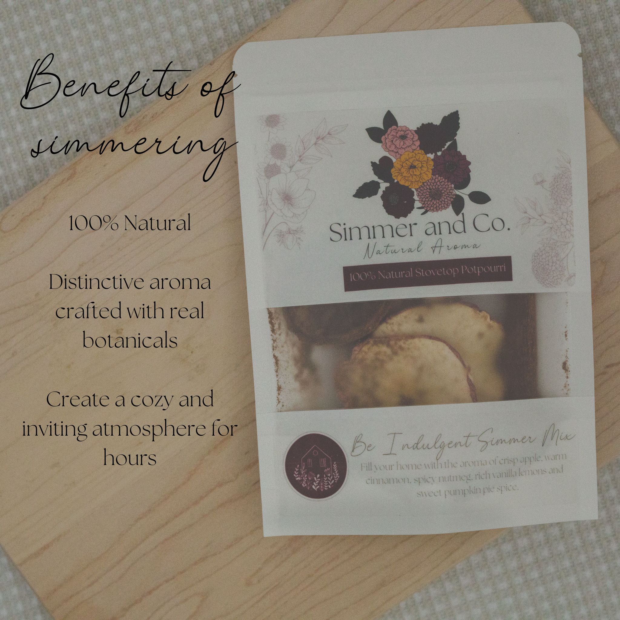 Be Indulgent Simmer Pot Mix, Cozy Apple Vanilla Spice Aroma