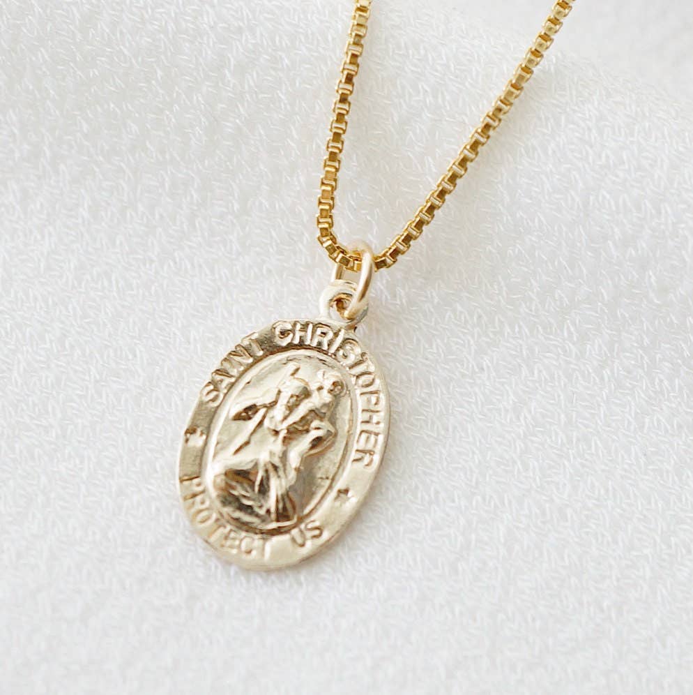 St. Christopher Traveler's Protection Gold Coin Necklace