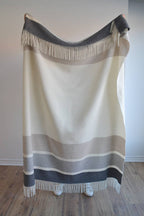 Manhattan Wool Throw - White, Otter Beige with Grey Stripes