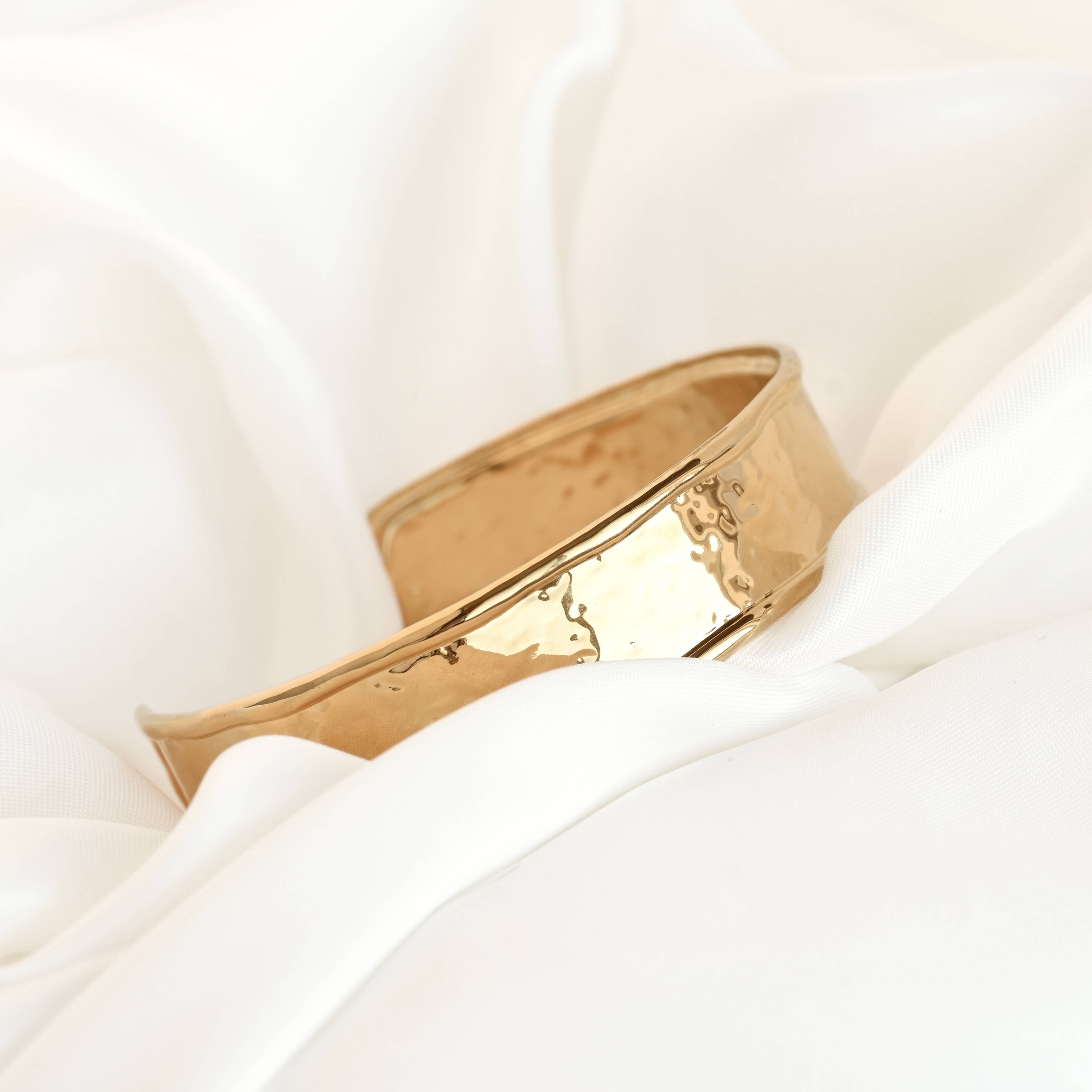 Hammered Cuff Bracelet - Waterproof Gold Statement Cuff