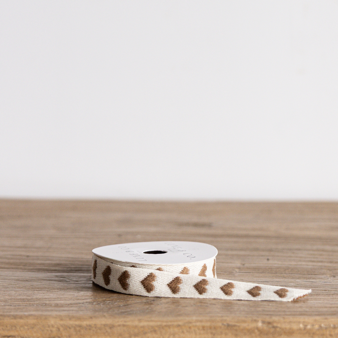 Luxe B Co - Mocha Brown Hearts Woven Ribbon
