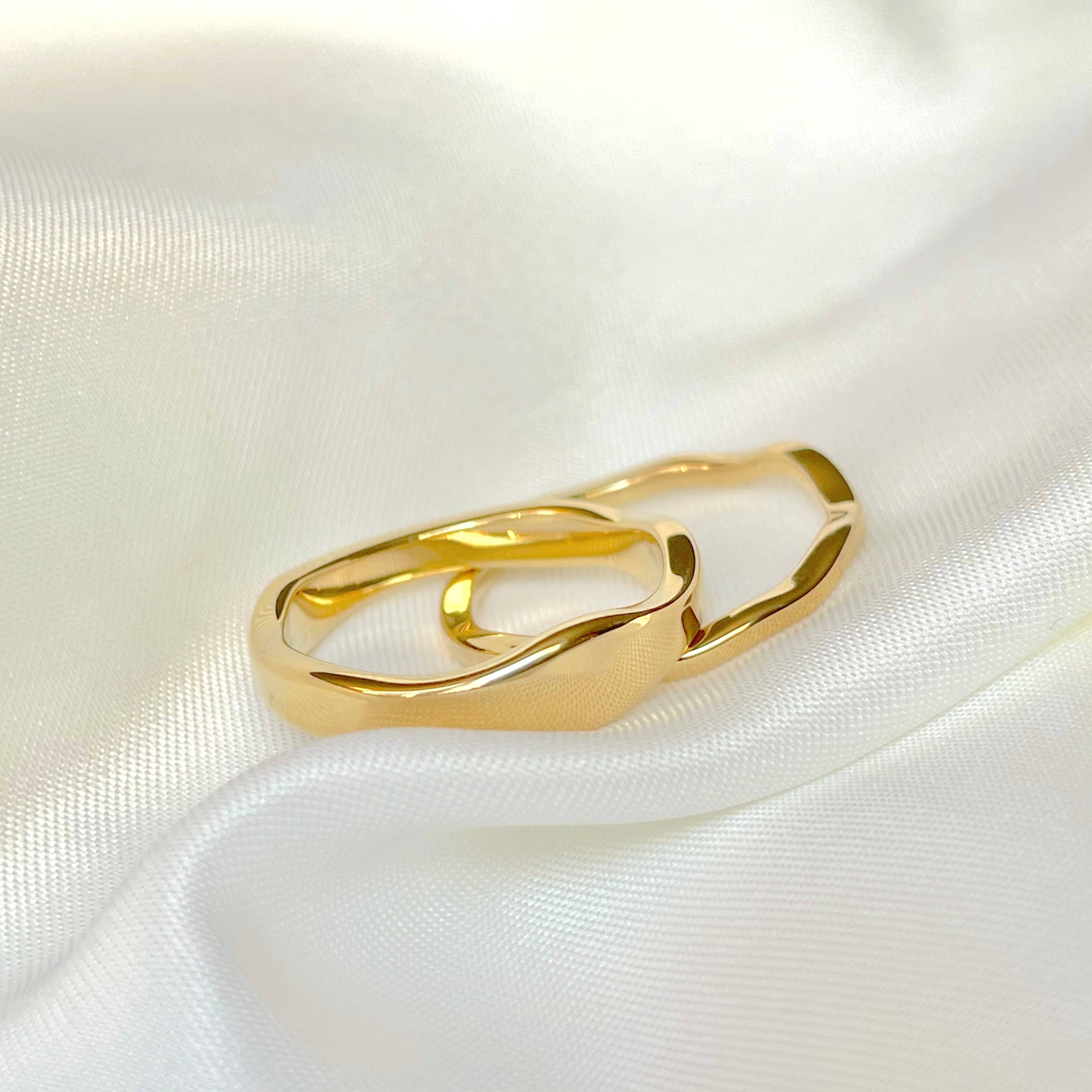 Tarnish-proof Gold Ring Set - 18k Gold Wave Rings