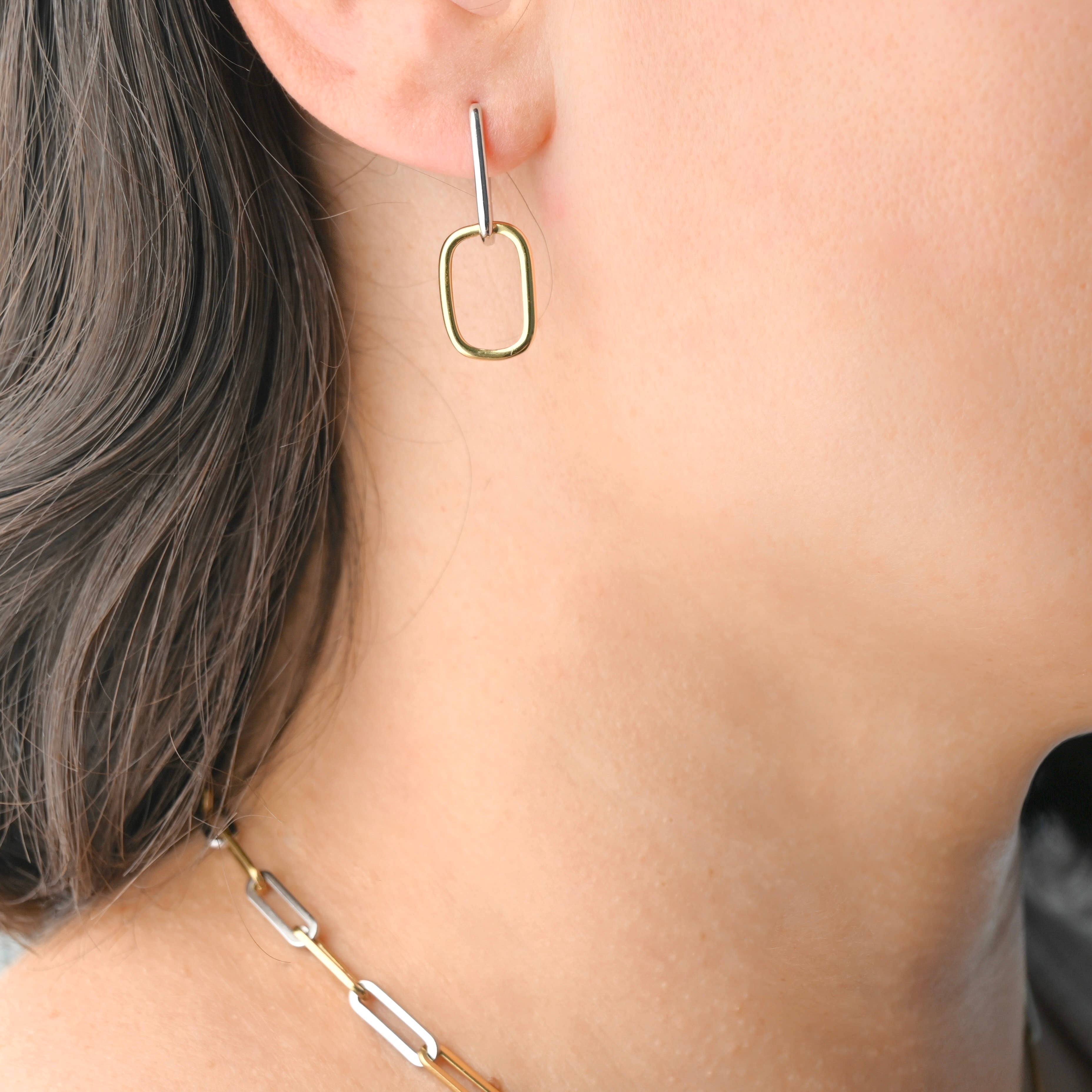 Silver Link Chain Hoops - Sterling Silver Removable U Hoops