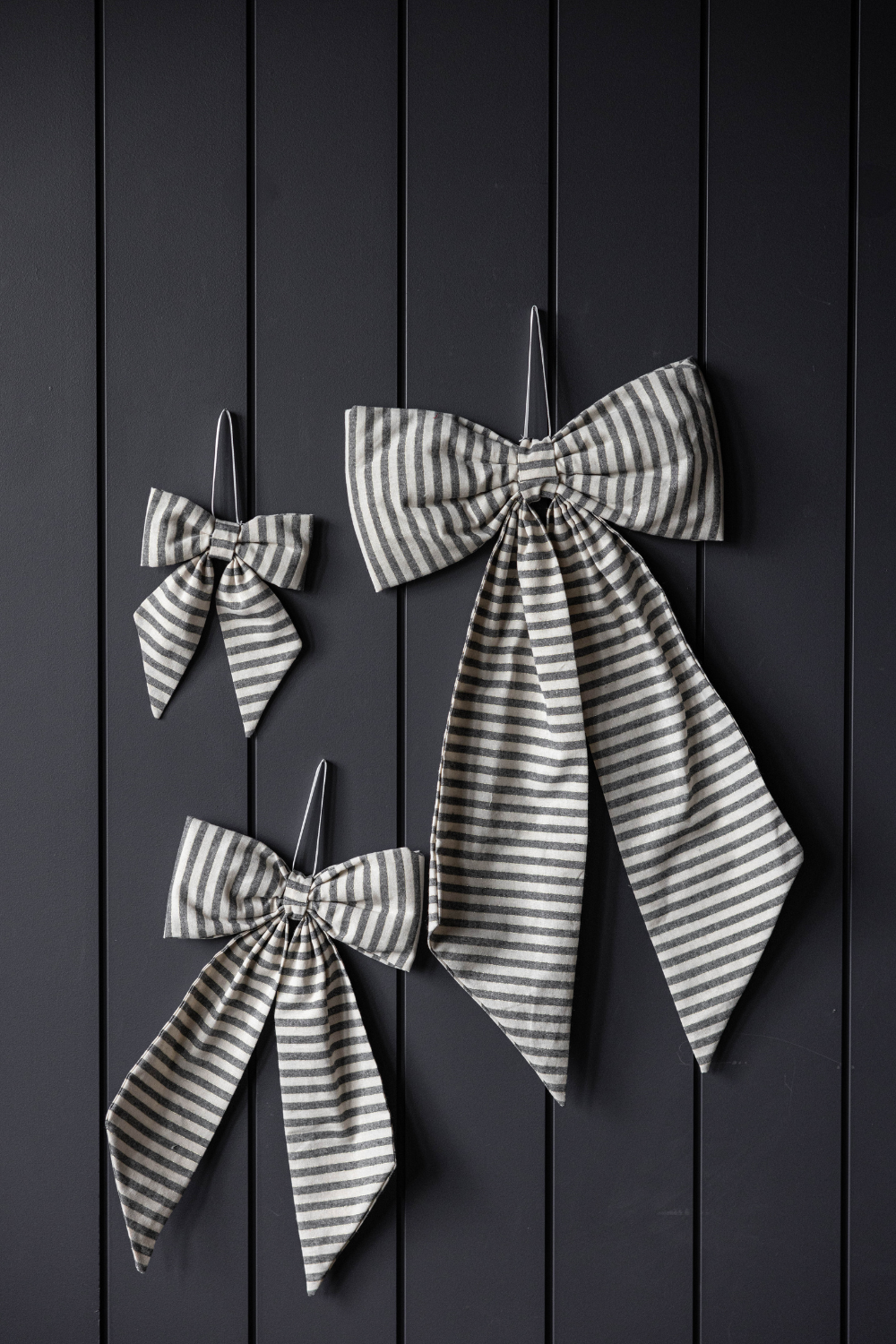 Bow Striped Charcoal Black Fabric