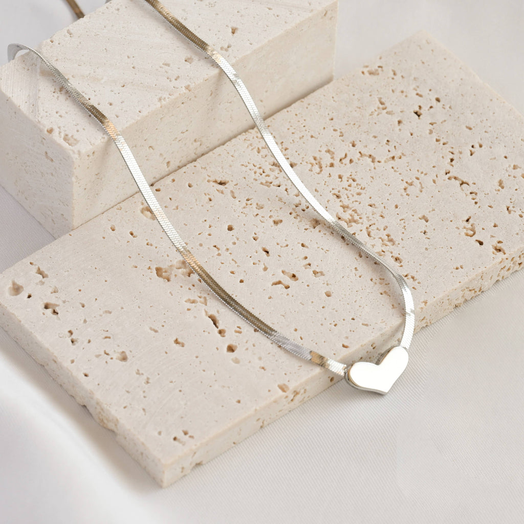 Herringbone Heart Necklace - Dainty Herringbone Necklace