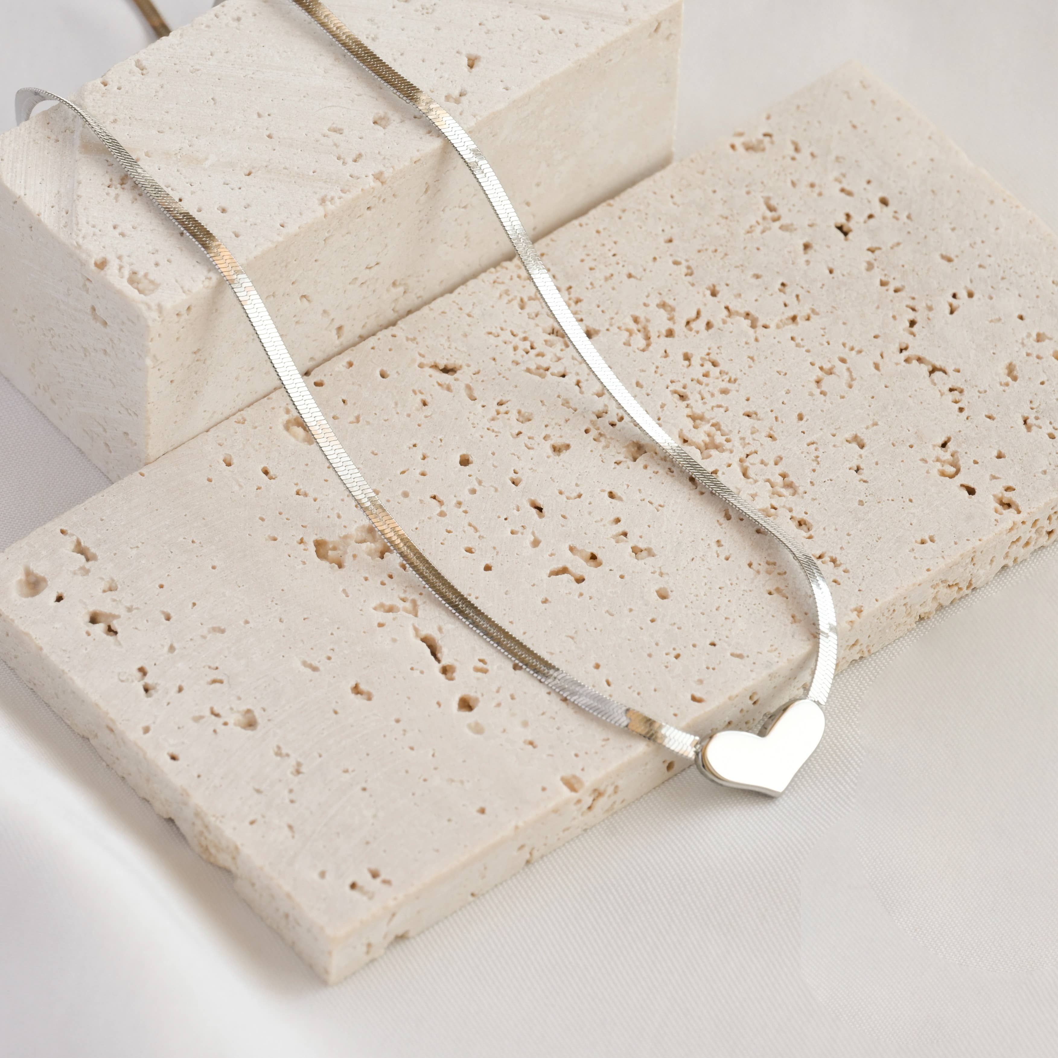 Herringbone Heart Necklace - Dainty Herringbone Necklace