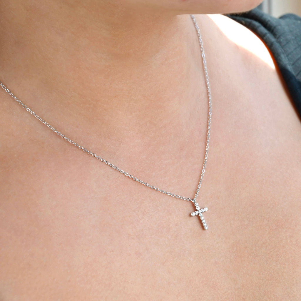 Blueyejewelry - Dainty CZ Cross Necklace - Stainless Steel