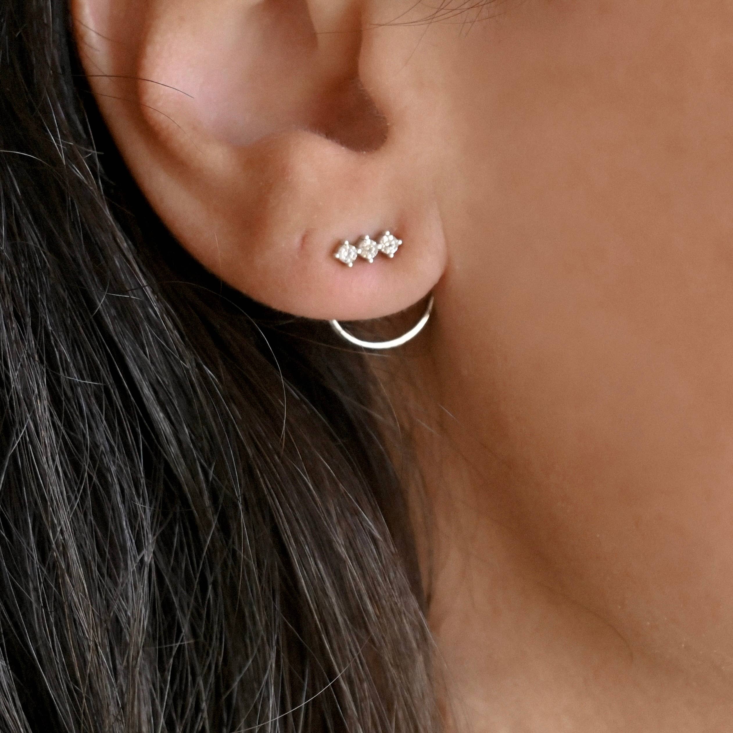 Blueyejewlry - Sterling Silver Front Back Circle Ear Jacket - CZ Earrings