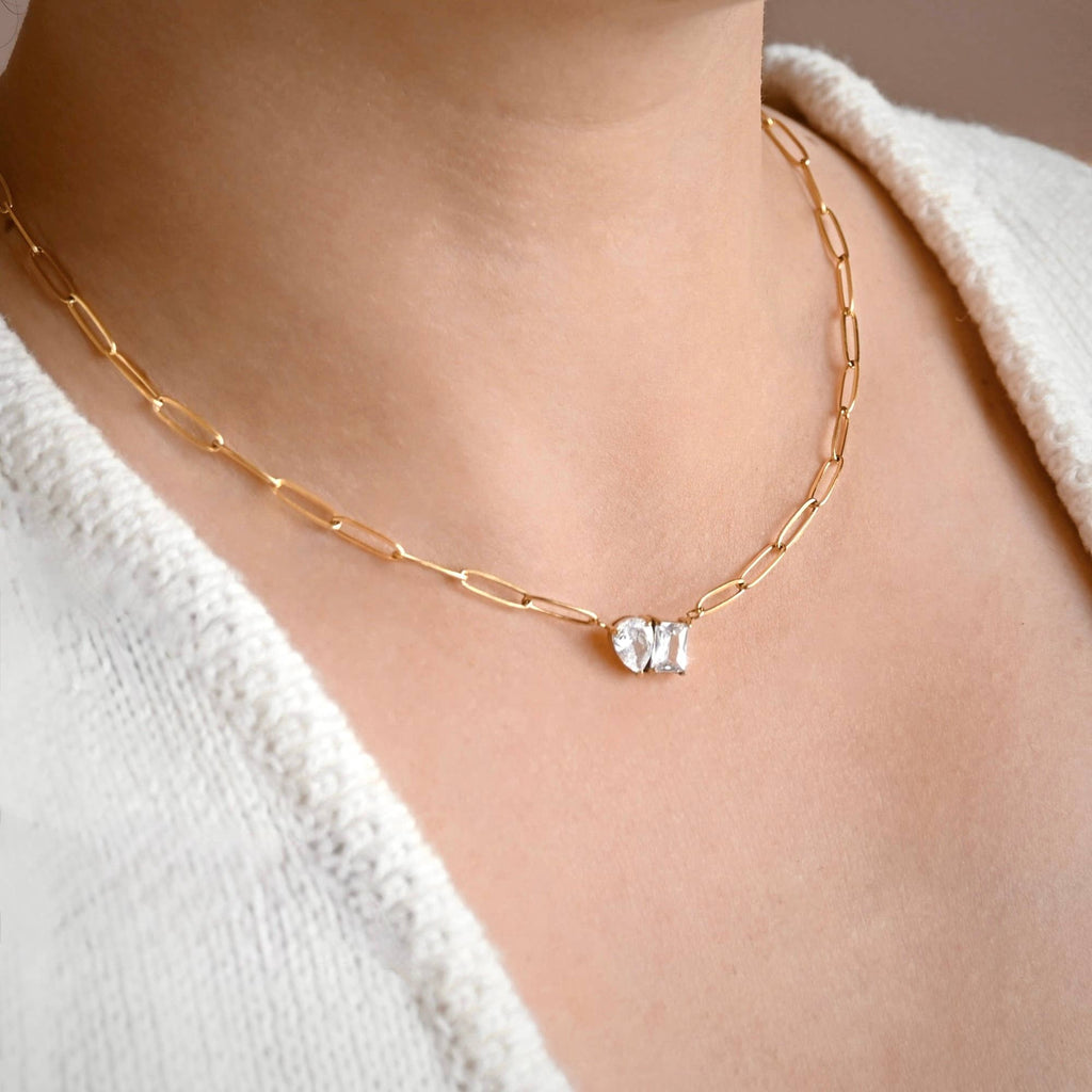 Blueyejewelry - Toi et Moi Necklace - Pear and Radiant Cut Diamond Necklace