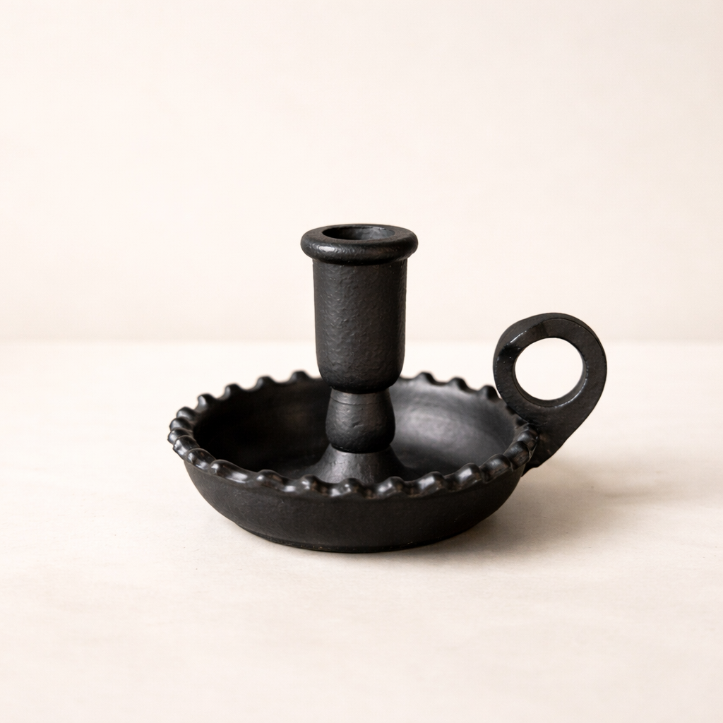 Luxe B Co - Scalloped Black Iron Candle Holder