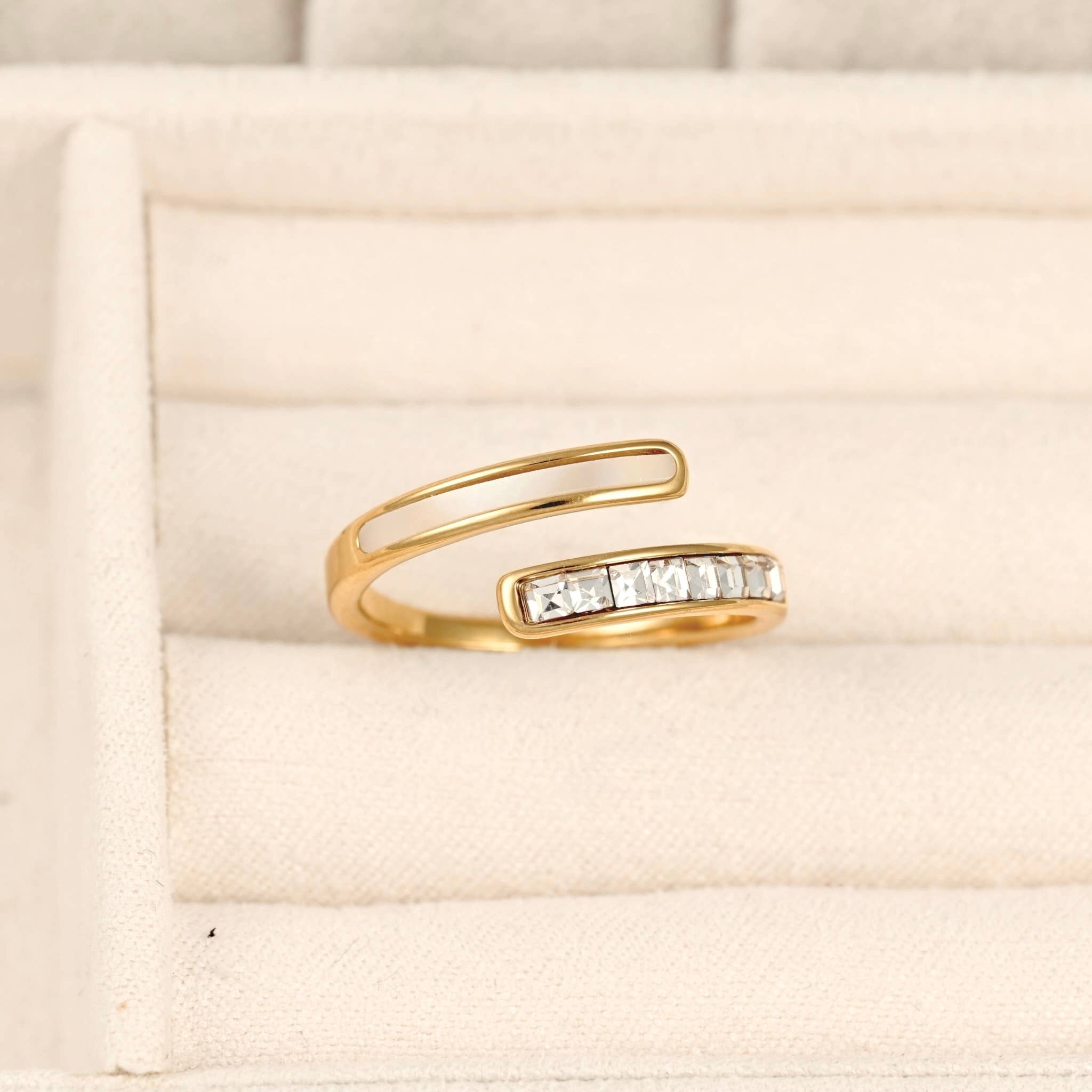 Channel-set Wrap Ring - Open Slim Mother of Pearl Band