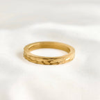 Blueyejewelry - Etched Lines Angular Gold Ring - Stainless Steel Gold Ring