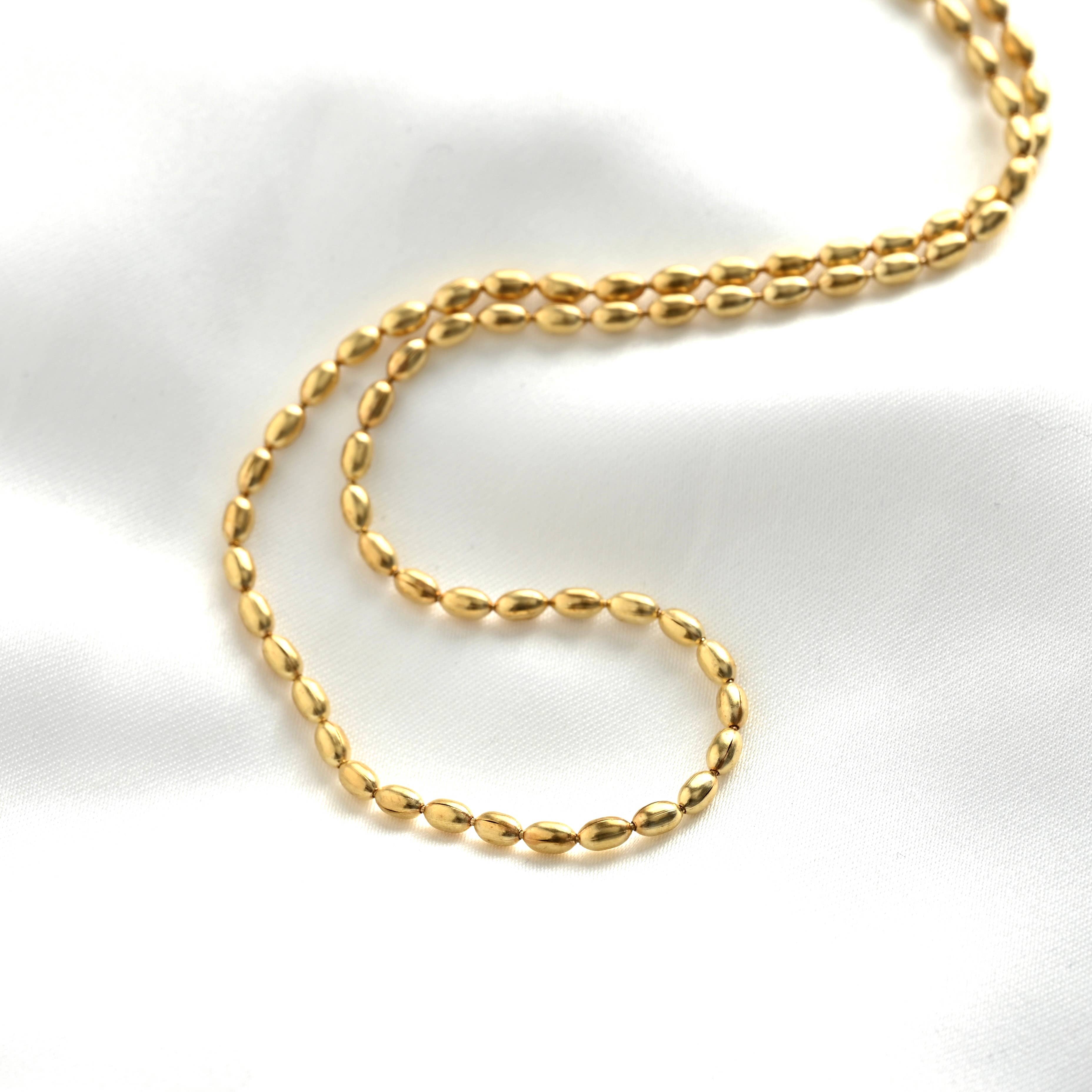 Blueyejewelry - Oval Beaded Chain Necklace - Dainty Gold Layering Necklace