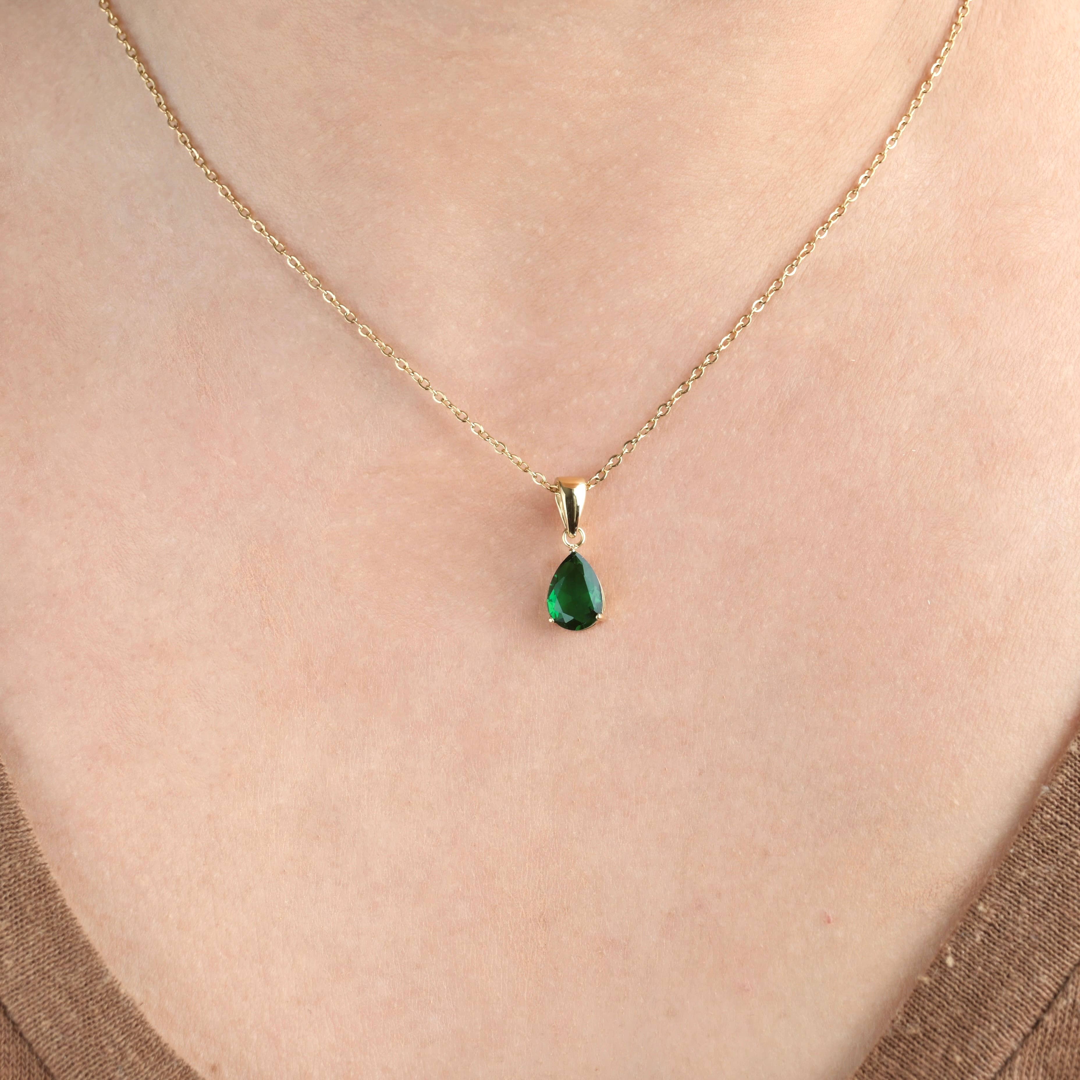 Pear CZ Necklace - Tear Drop Diamond Birthstone Pendant IN SILVER