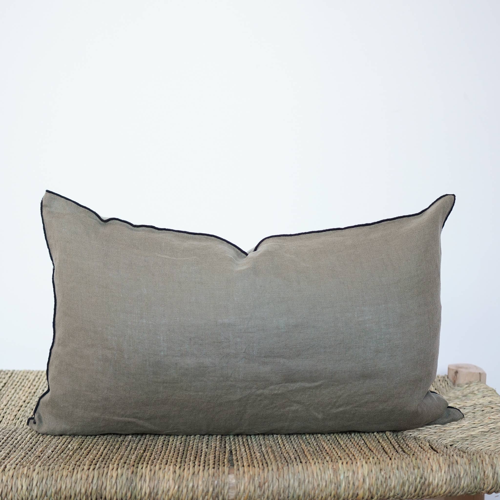 Lumbar Edged Linen Pillow COVER - Moss